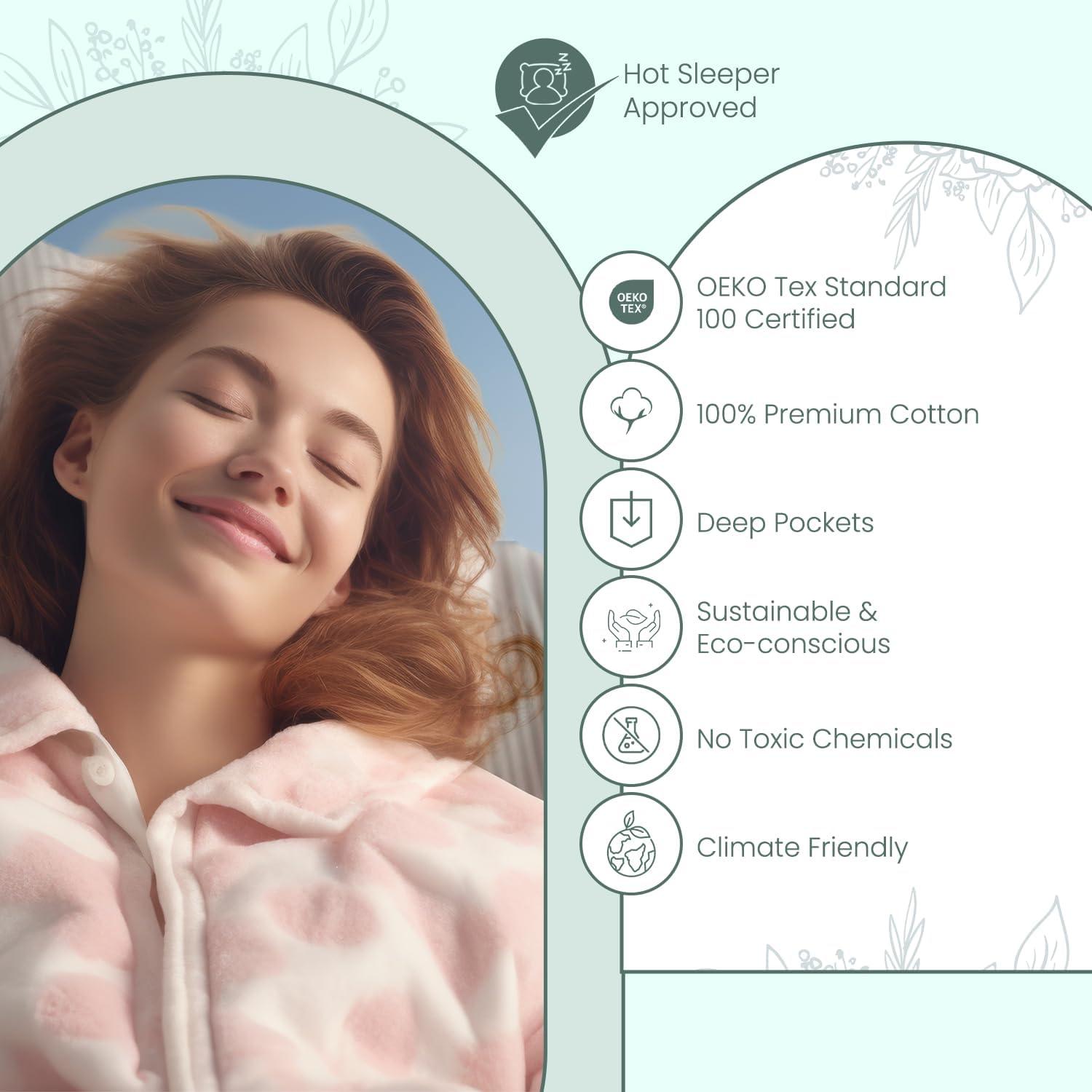 Feather & Stitch 500 TC King Size Damask Bed Sheet Set, 100% Cotton Soft Breathable Bedsheets, 4 Piece 18" Deep Pockets Sateen Weave Striped Bedding Mattress Resort Hotel Luxury - (Granite Green)