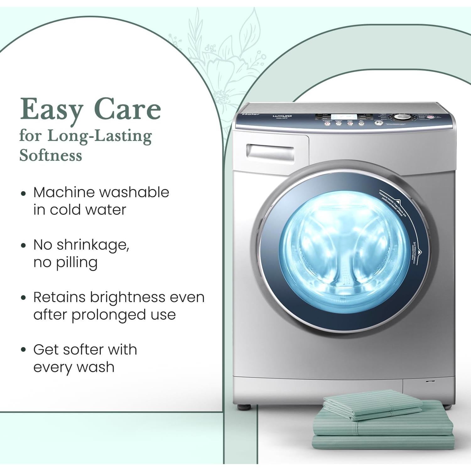 Feather & Stitch 500 TC King Size Damask Bed Sheet Set, 100% Cotton Soft Breathable Bedsheets, 4 Piece 18" Deep Pockets Sateen Weave Striped Bedding Mattress Resort Hotel Luxury - (Granite Green)