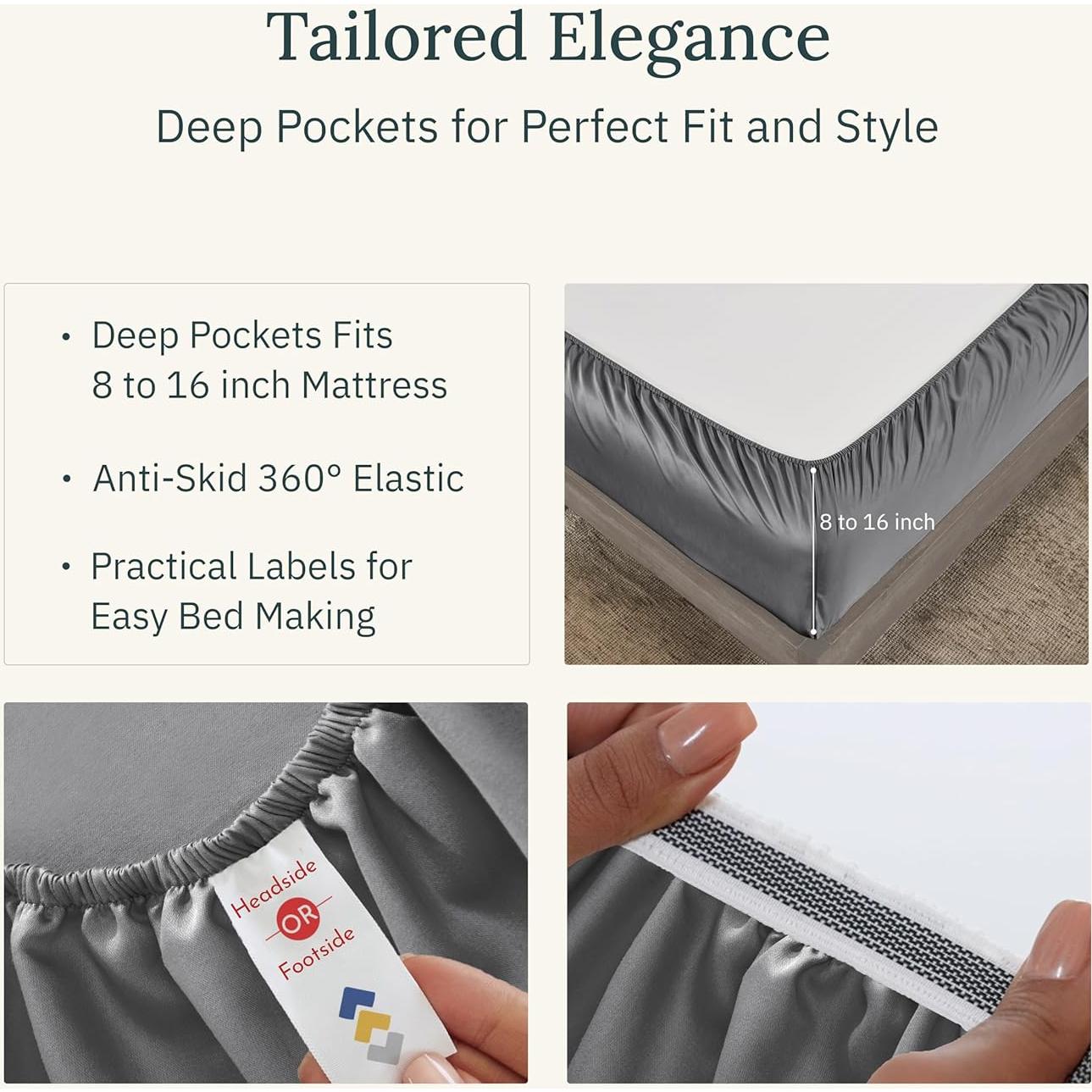 Conjunto de Sábanas King California Design Den 100% Algodón Egipcio Gris