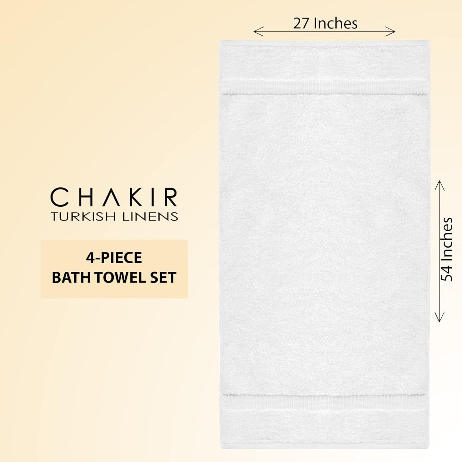 Juego de 4 Toallas de Baño Chakir 100% Algodón Blanco 68x137 cm