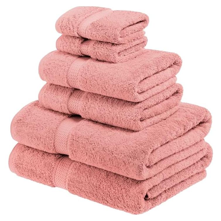 Juego de Toallas de Algodón Egipcio Superior 6 Piezas Rosa Té