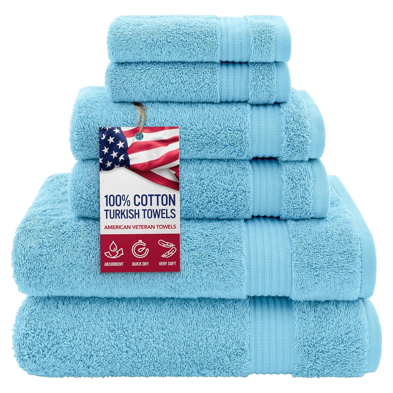 Juego de Toallas de Baño 6 Piezas Algodón Turco Azul Cielo