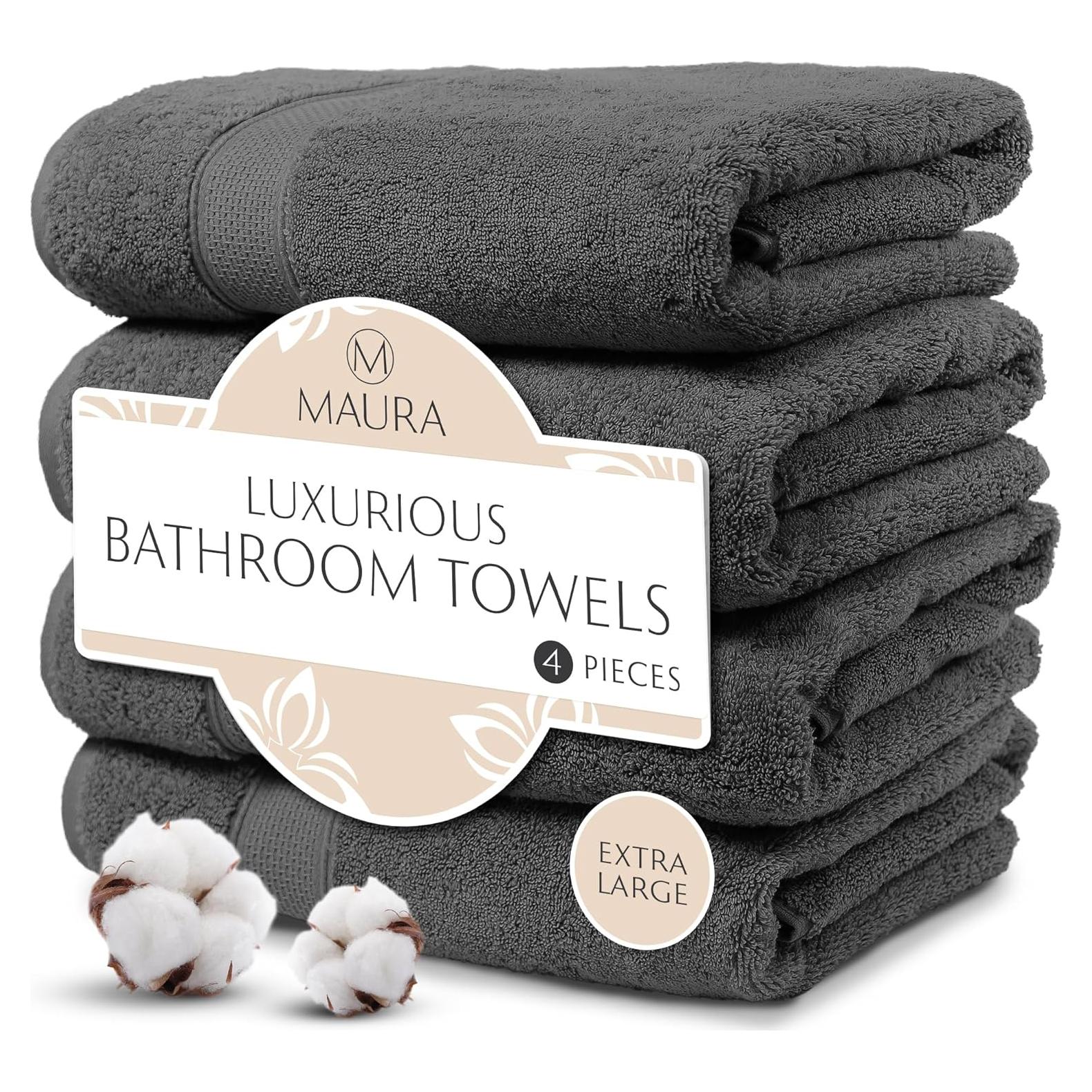 Toallas de Baño de Lujo MAURA Algodón Turco 4 Piezas Gris