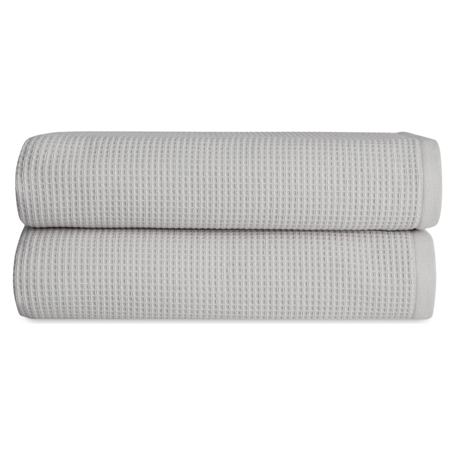 Cozy Earth Waffle Bath Towels - 60% Cotton 40% Viscose from Bamboo Bath Towels 30 x 58 Inches - Soft & Absorbent Terry, Reversible Mini Textured Waffle & Weave Pattern - 2 Pack