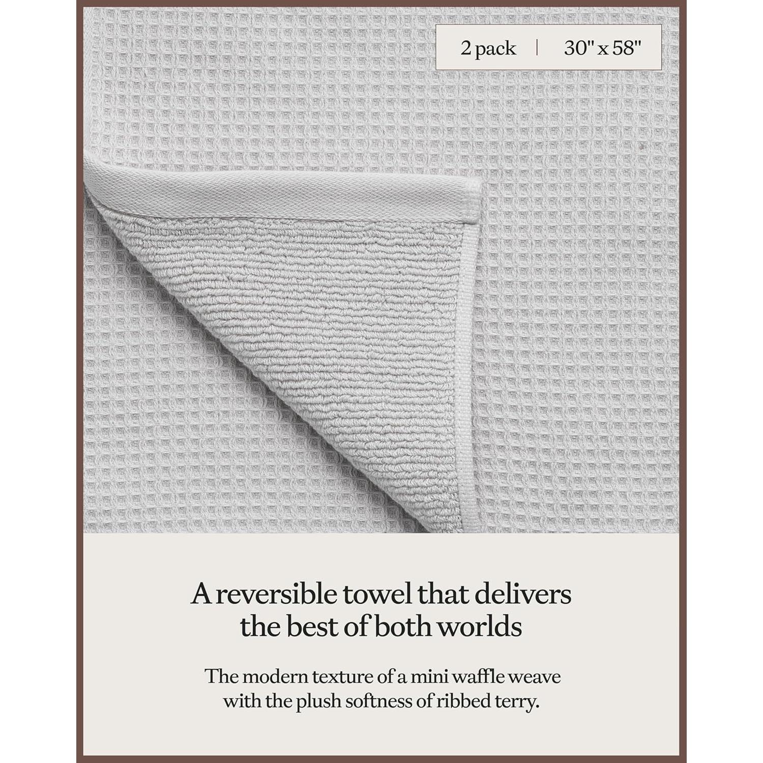 Cozy Earth Waffle Bath Towels - 60% Cotton 40% Viscose from Bamboo Bath Towels 30 x 58 Inches - Soft & Absorbent Terry, Reversible Mini Textured Waffle & Weave Pattern - 2 Pack