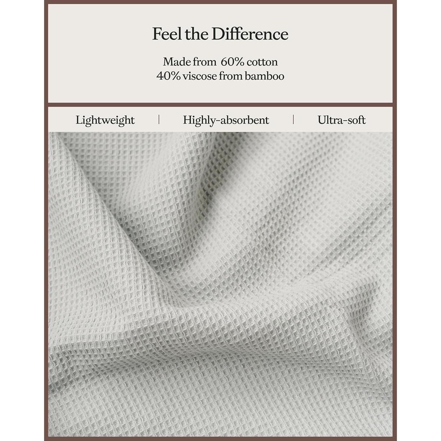 Cozy Earth Waffle Bath Towels - 60% Cotton 40% Viscose from Bamboo Bath Towels 30 x 58 Inches - Soft & Absorbent Terry, Reversible Mini Textured Waffle & Weave Pattern - 2 Pack