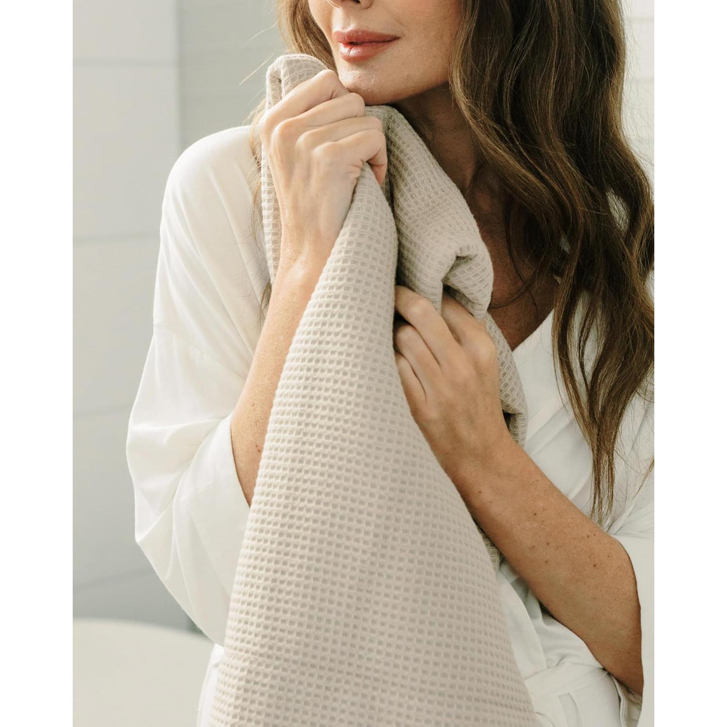 Cozy Earth Waffle Bath Towels - 60% Cotton 40% Viscose from Bamboo Bath Towels 30 x 58 Inches - Soft & Absorbent Terry, Reversible Mini Textured Waffle & Weave Pattern - 2 Pack