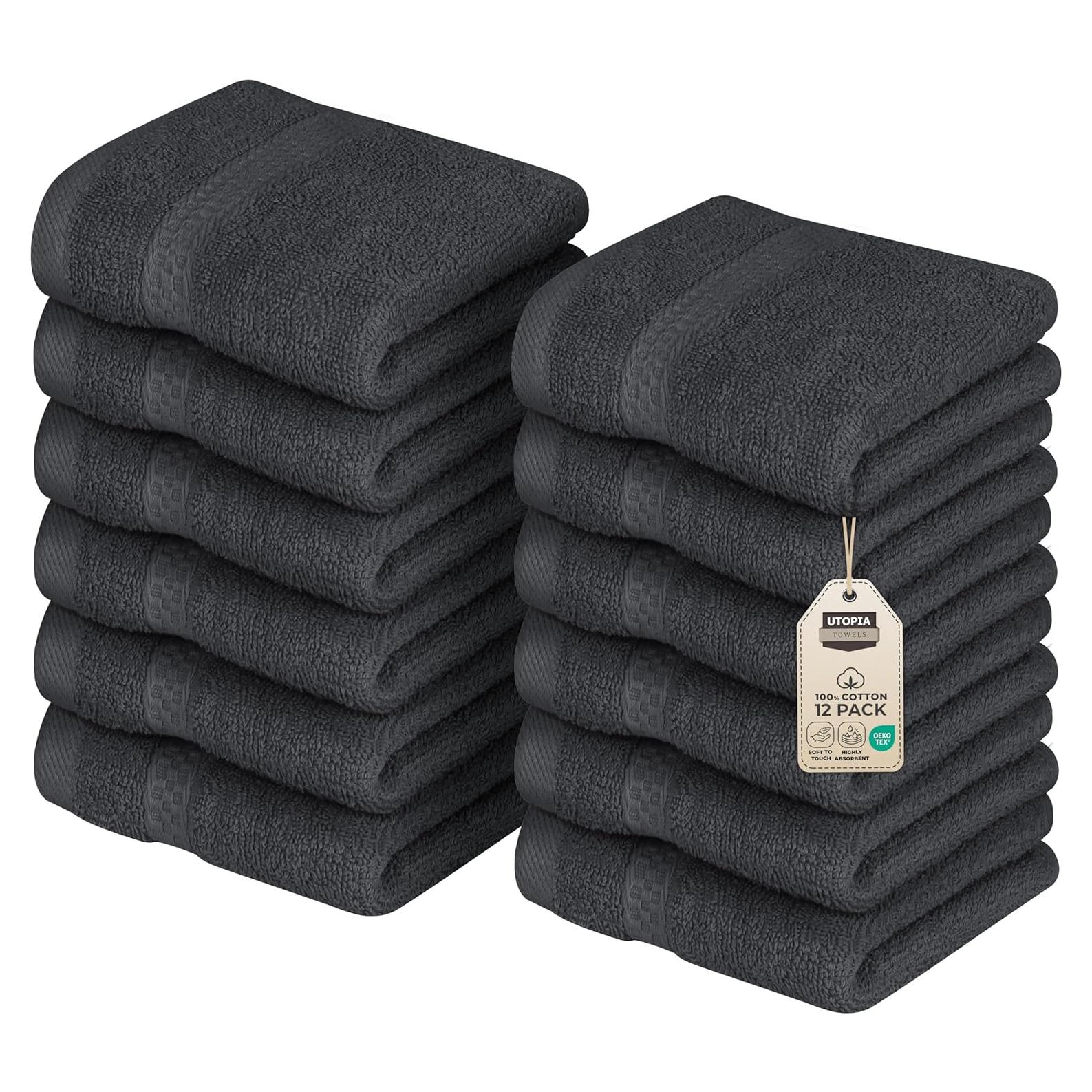 Toallas Utopia Paquete de 12 Paños de Lavado 30x30 cm Algodón Gris