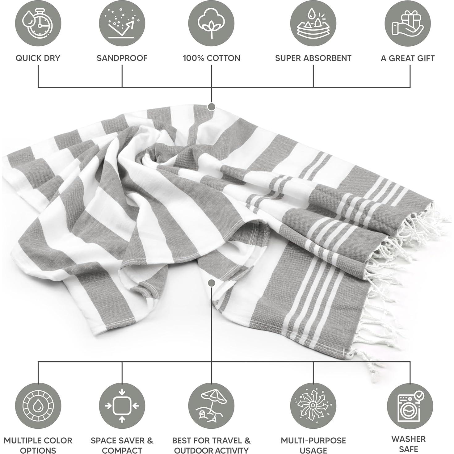 Toallas de Playa Utopia Paquete de 4 Algodón 182.9x101.6cm Gris