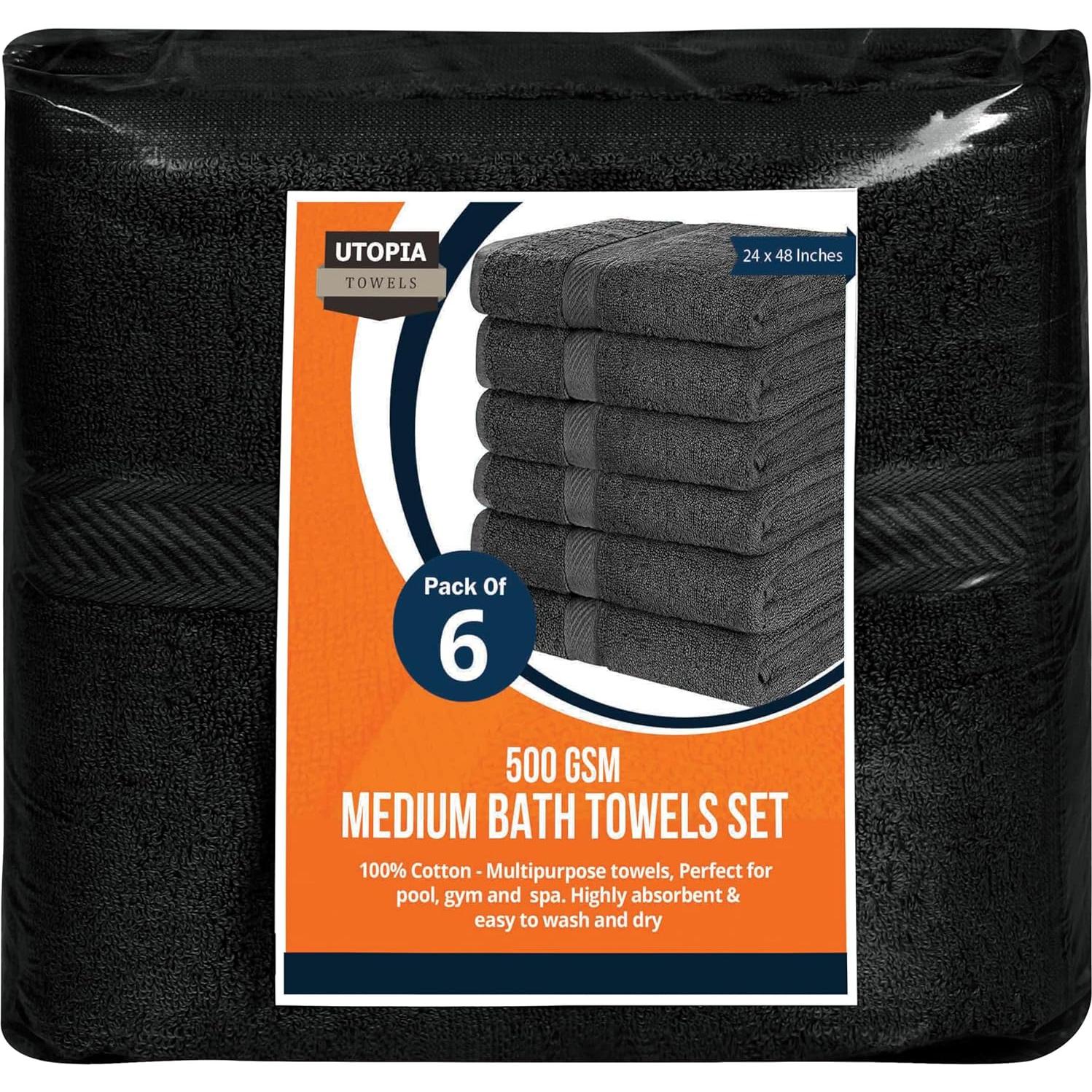 Juego de Toallas de Baño Utopia 6 Piezas 61x122cm 100% Algodón Negro