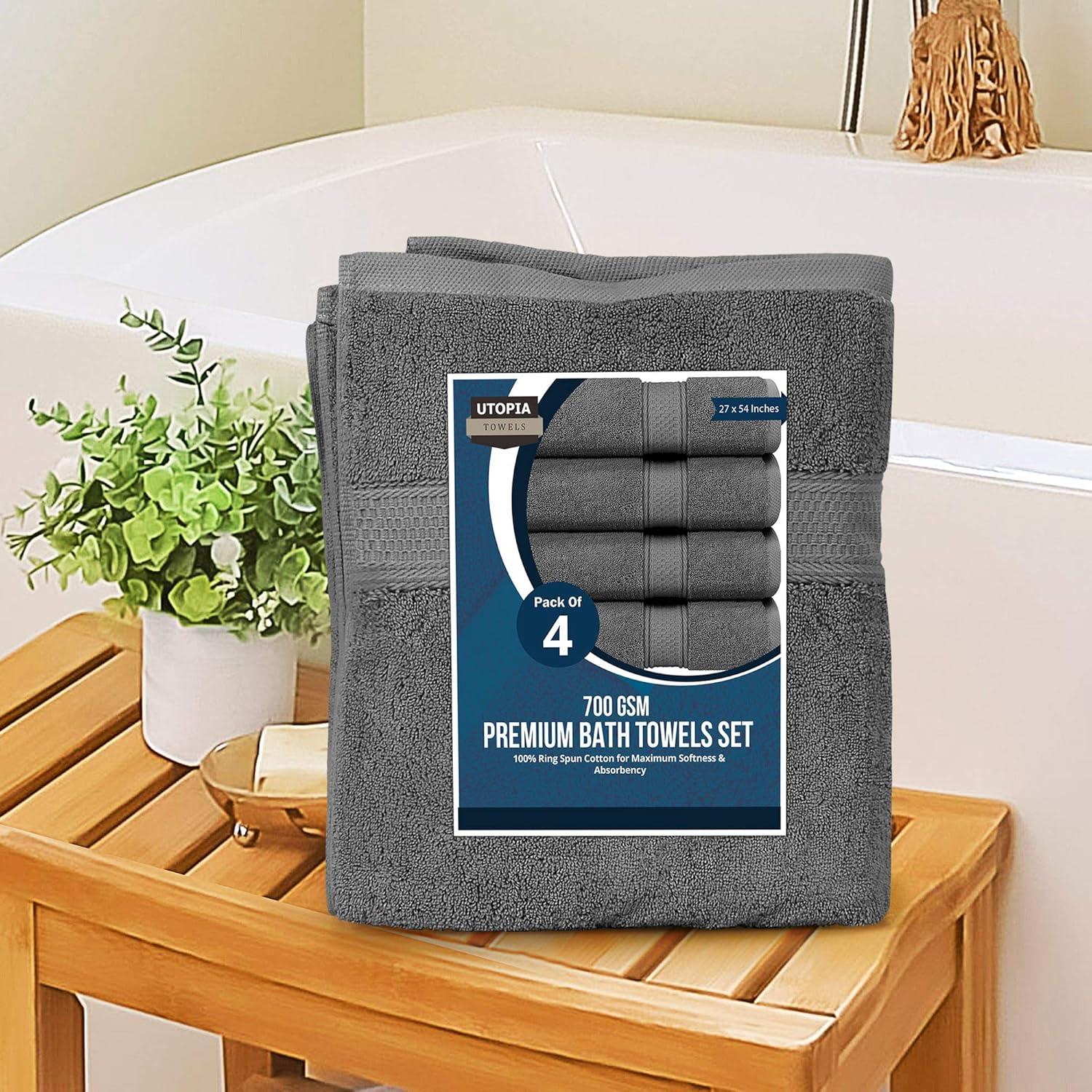 Juego de Toallas de Baño Utopia 4 Piezas 100% Algodón Gris 700 GSM