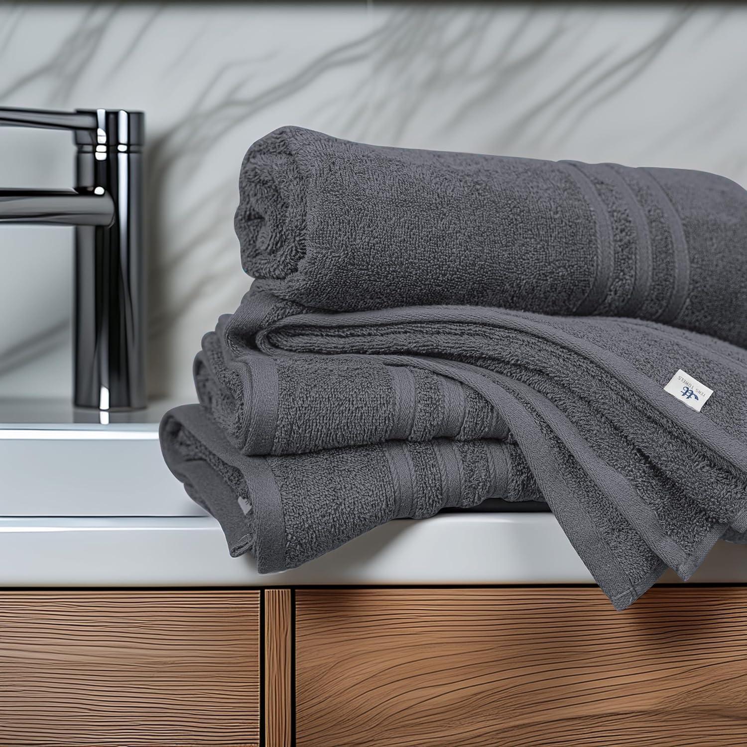 Juego de 4 Toallas de Baño Tens, 100% Algodón, 68.5 x 137 cm, Gris