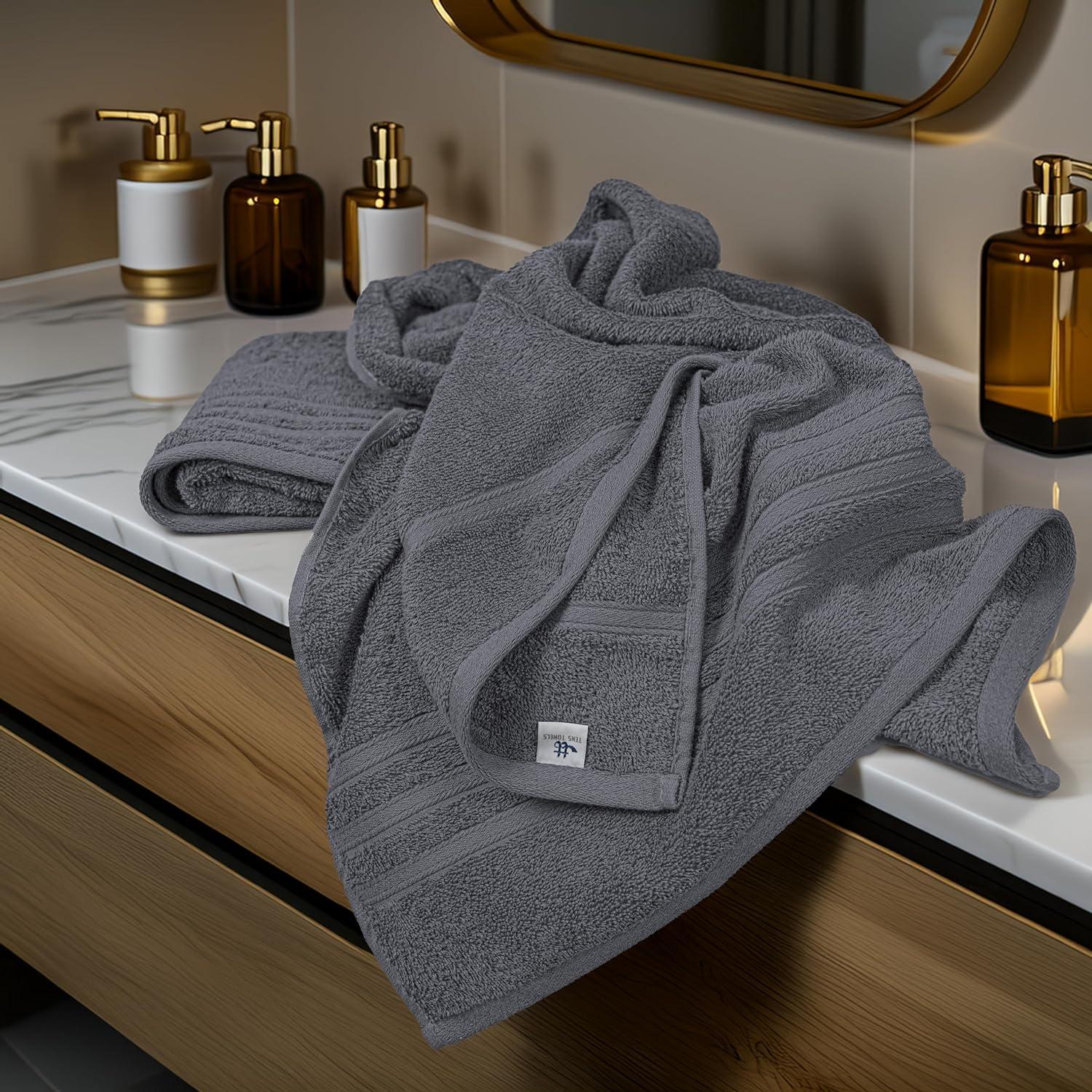 Juego de 4 Toallas de Baño Tens, 100% Algodón, 68.5 x 137 cm, Gris