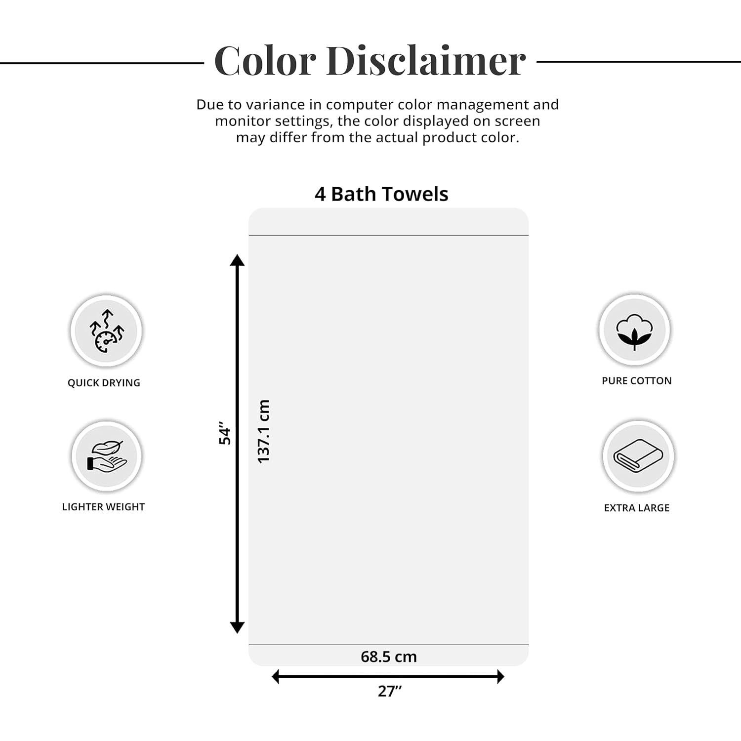 Juego de 4 Toallas de Baño Tens, 100% Algodón, 68.5 x 137 cm, Gris