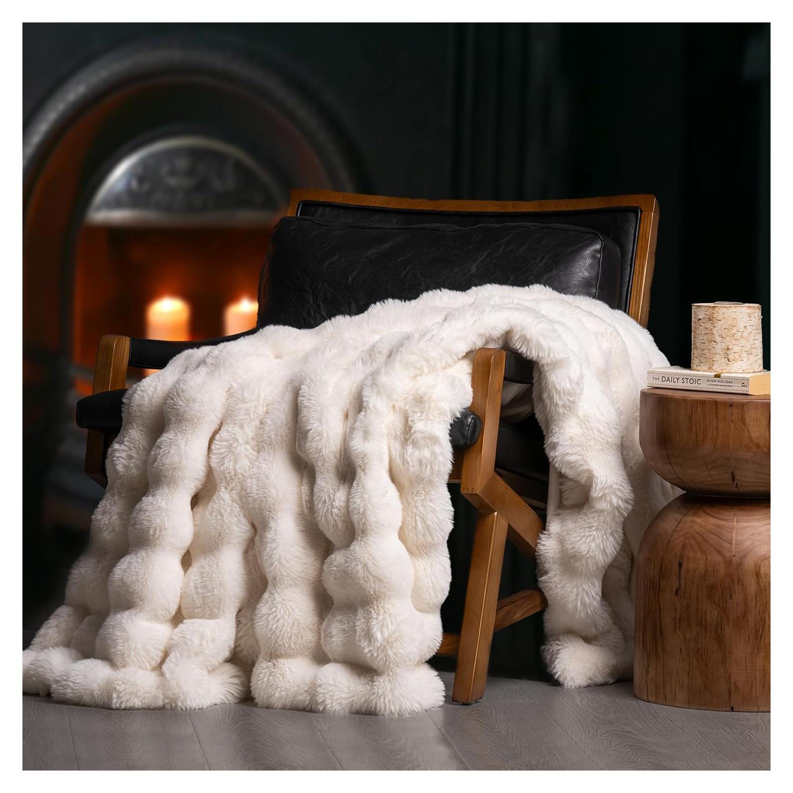 Manta de Lana de Conejo Falso EverGrace 152x203 cm Blanca