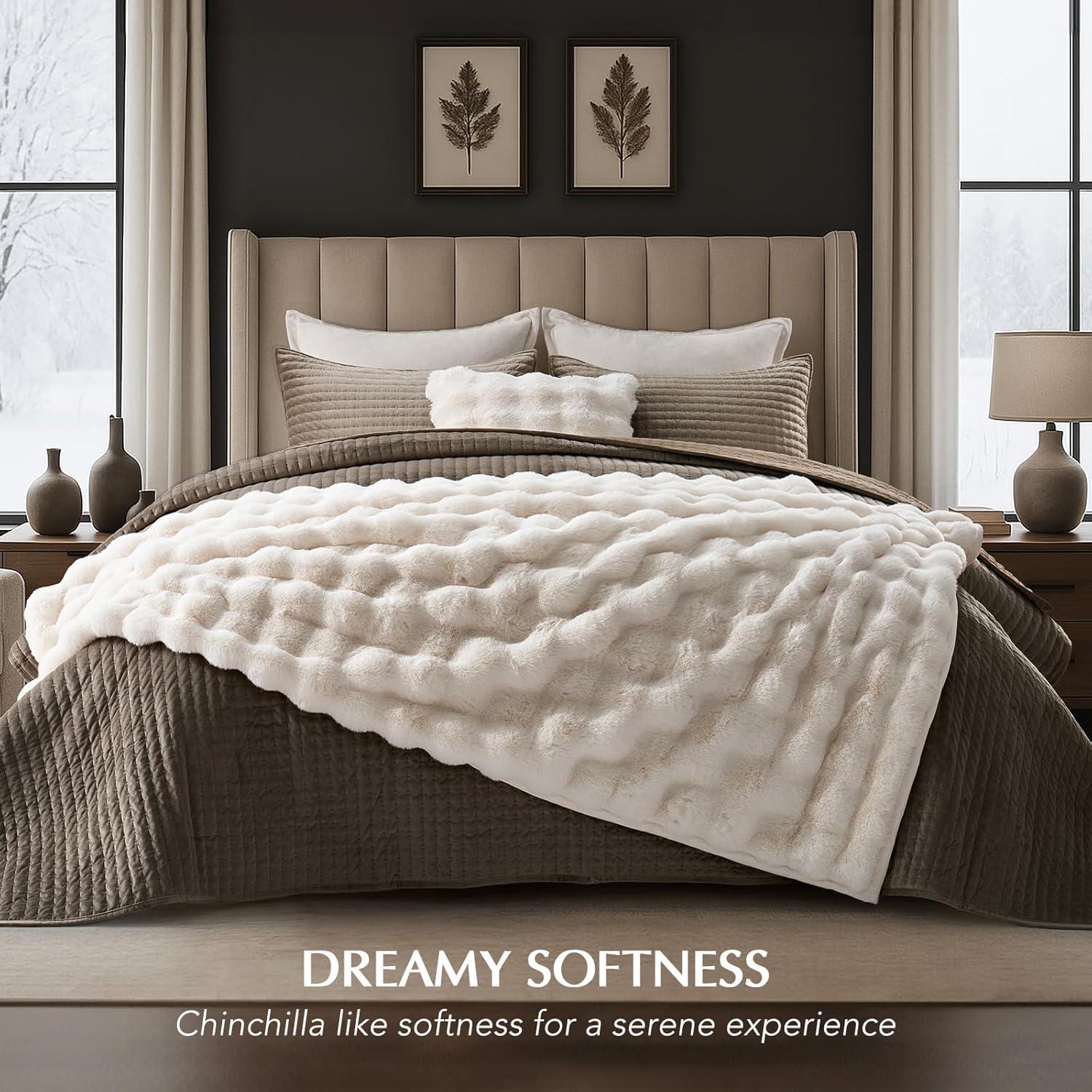 Manta de Lana de Conejo Falso EverGrace 152x203 cm Blanca