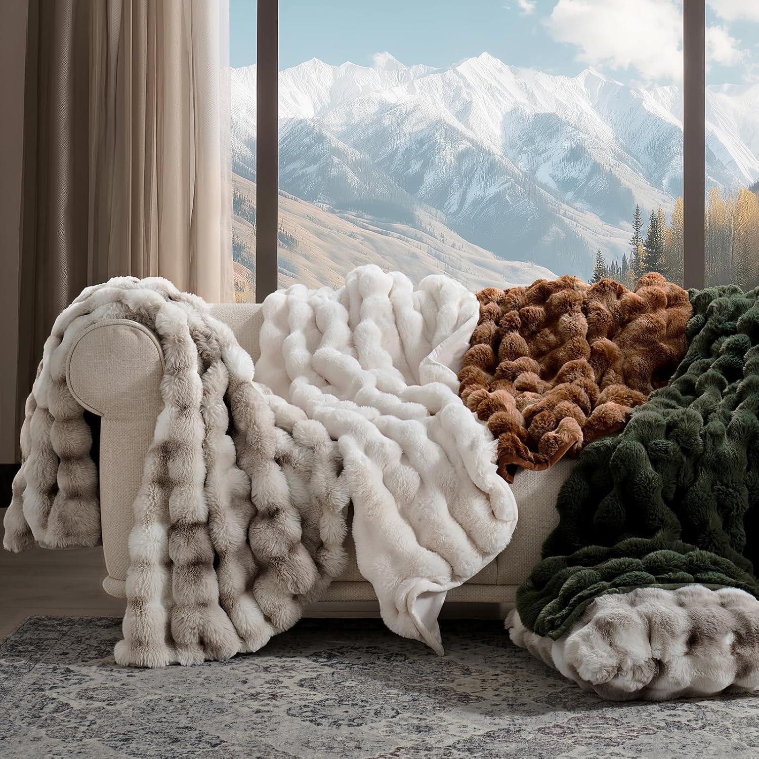 Manta de Lana de Conejo Falso EverGrace 152x203 cm Blanca