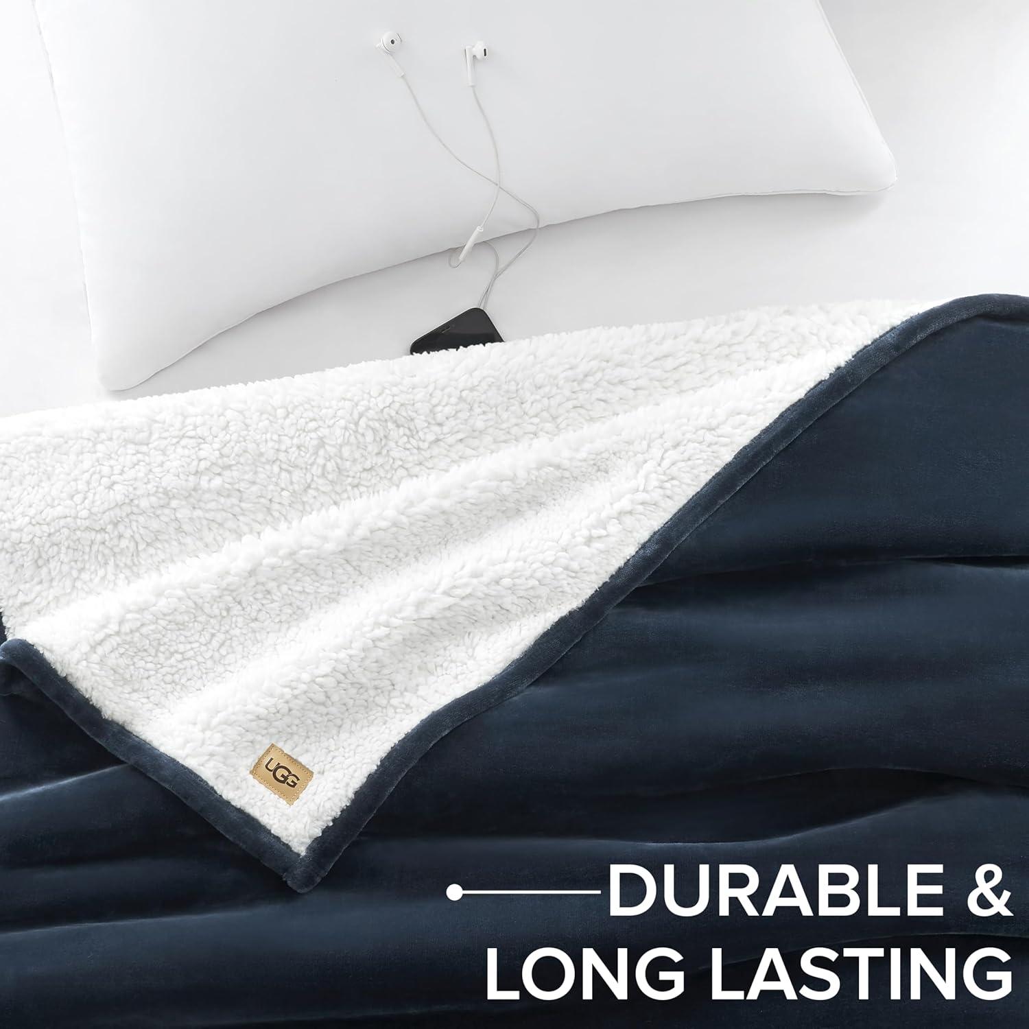 Manta UGG Ariana Twin XL Azul Marino Suave y Reversible 167x228cm