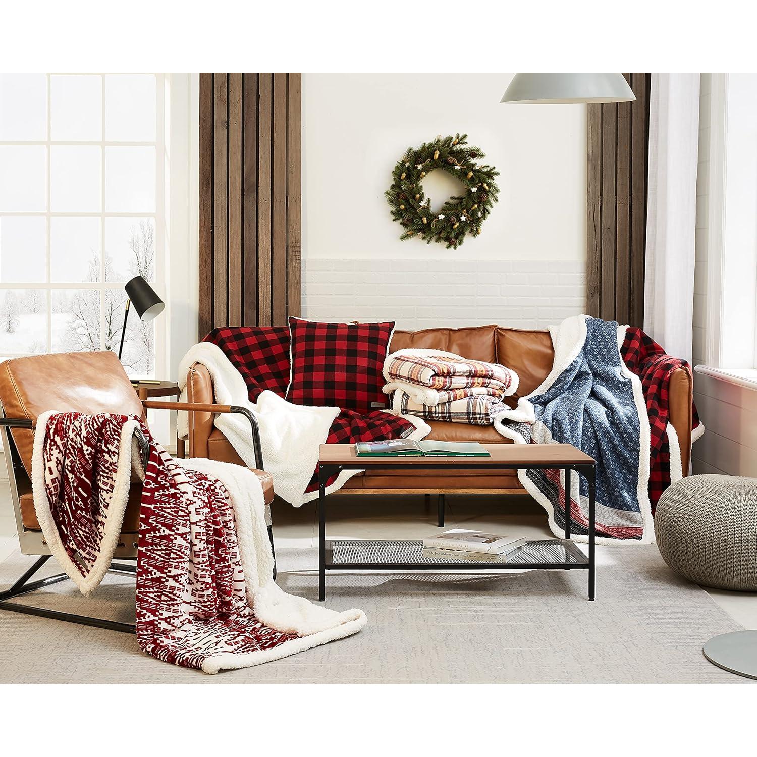 Manta Reversible Eddie Bauer 50x60 cm Sherpa y Fleece Caqui