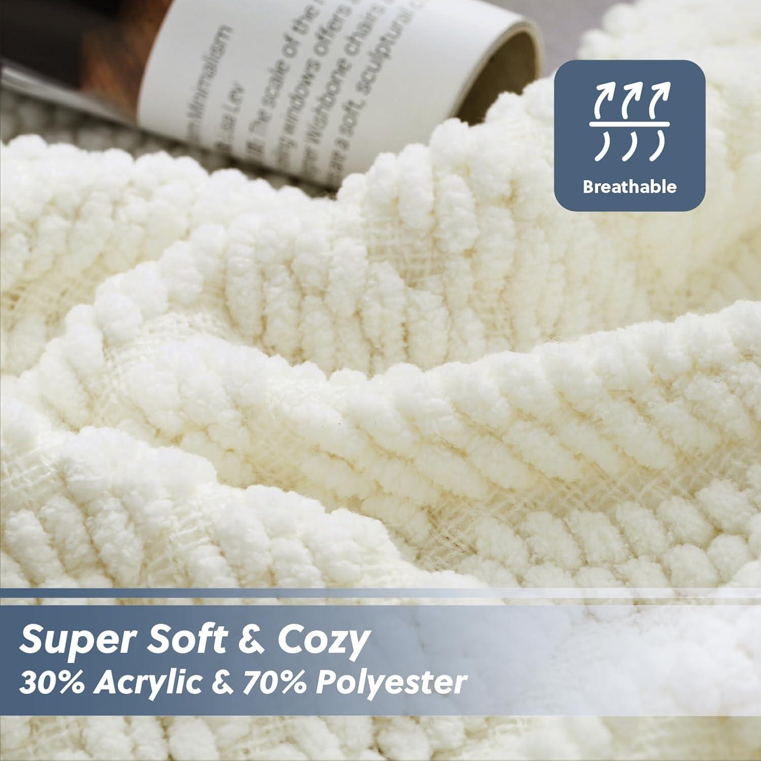 Manta de Lanzar Chenilla Bedsure 127x152 cm Marfil Suave