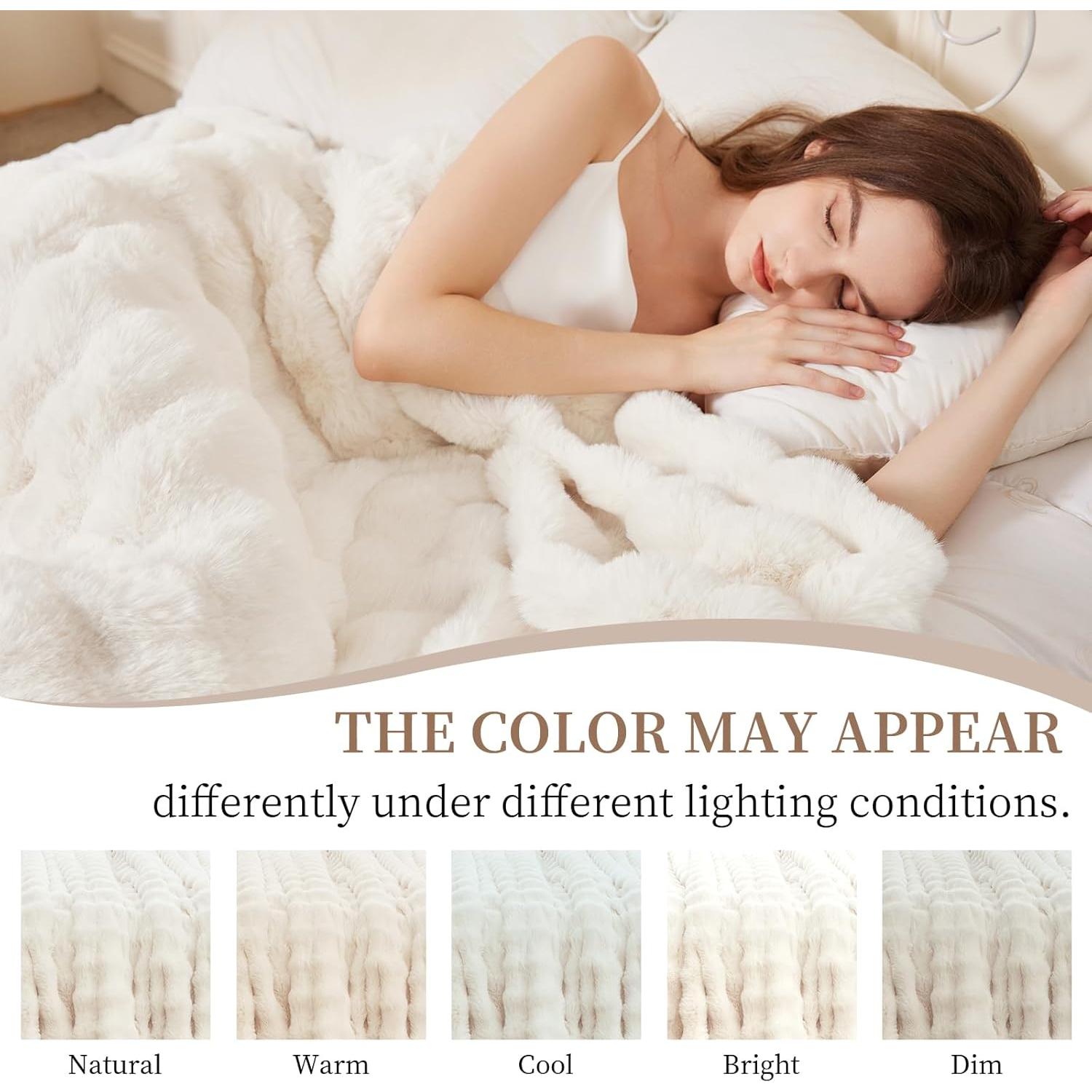 Manta de piel de conejo sintética KASIYLUX 127x152 cm blanca