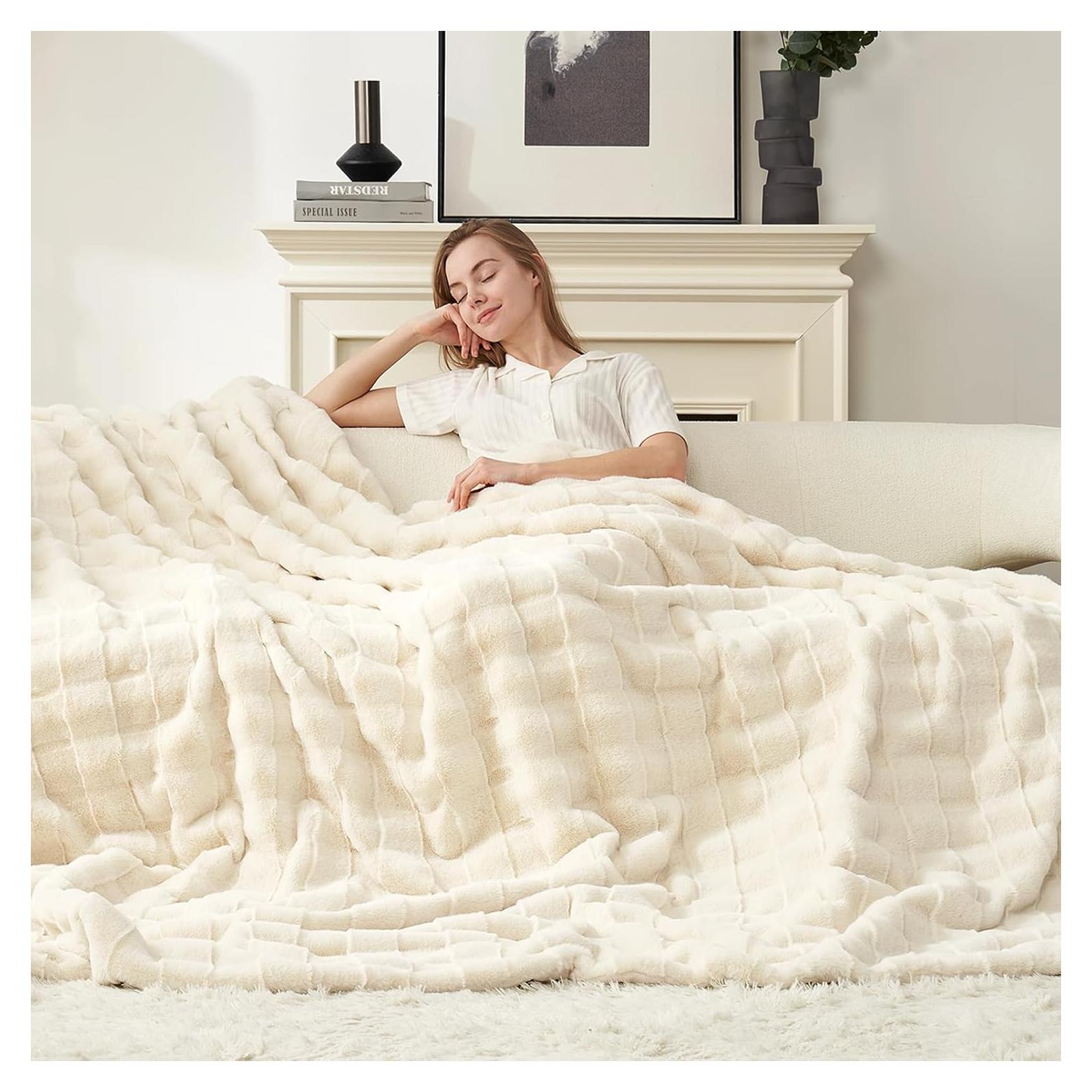 Manta de Piel Sintética Cozy Bliss 127x152 cm Crema Blanco