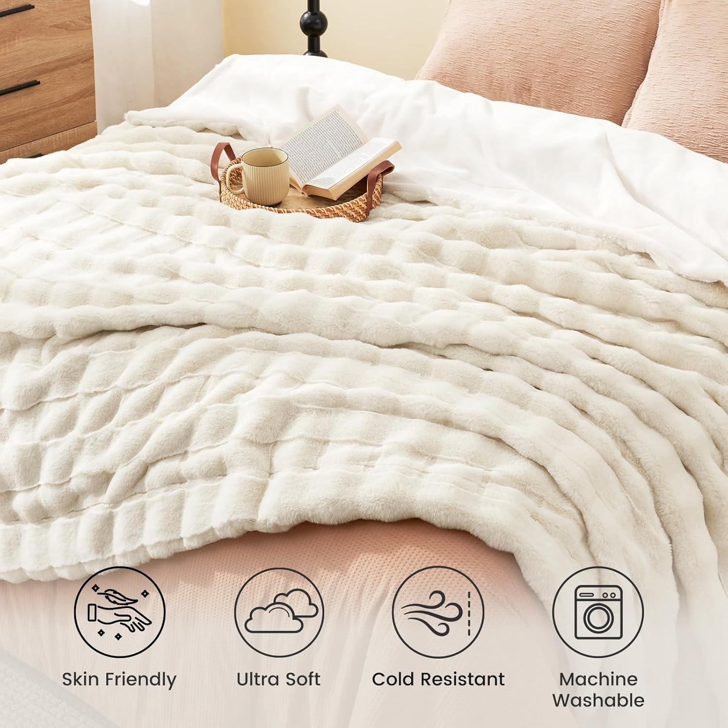 Manta de Piel Sintética Cozy Bliss 127x152 cm Crema Blanco