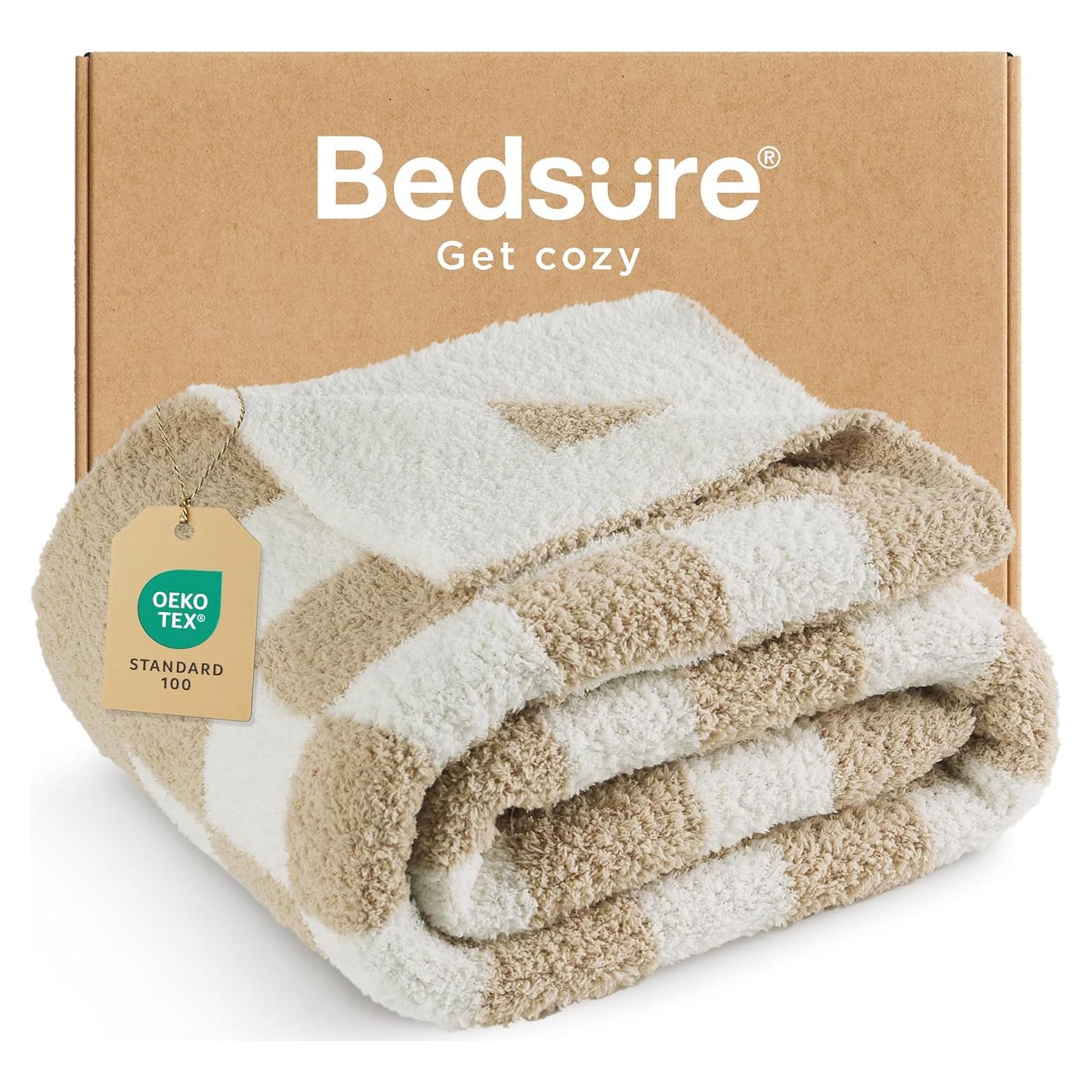 Manta de punto Bedsure suave y cálida 127x152 cm beige cuadros