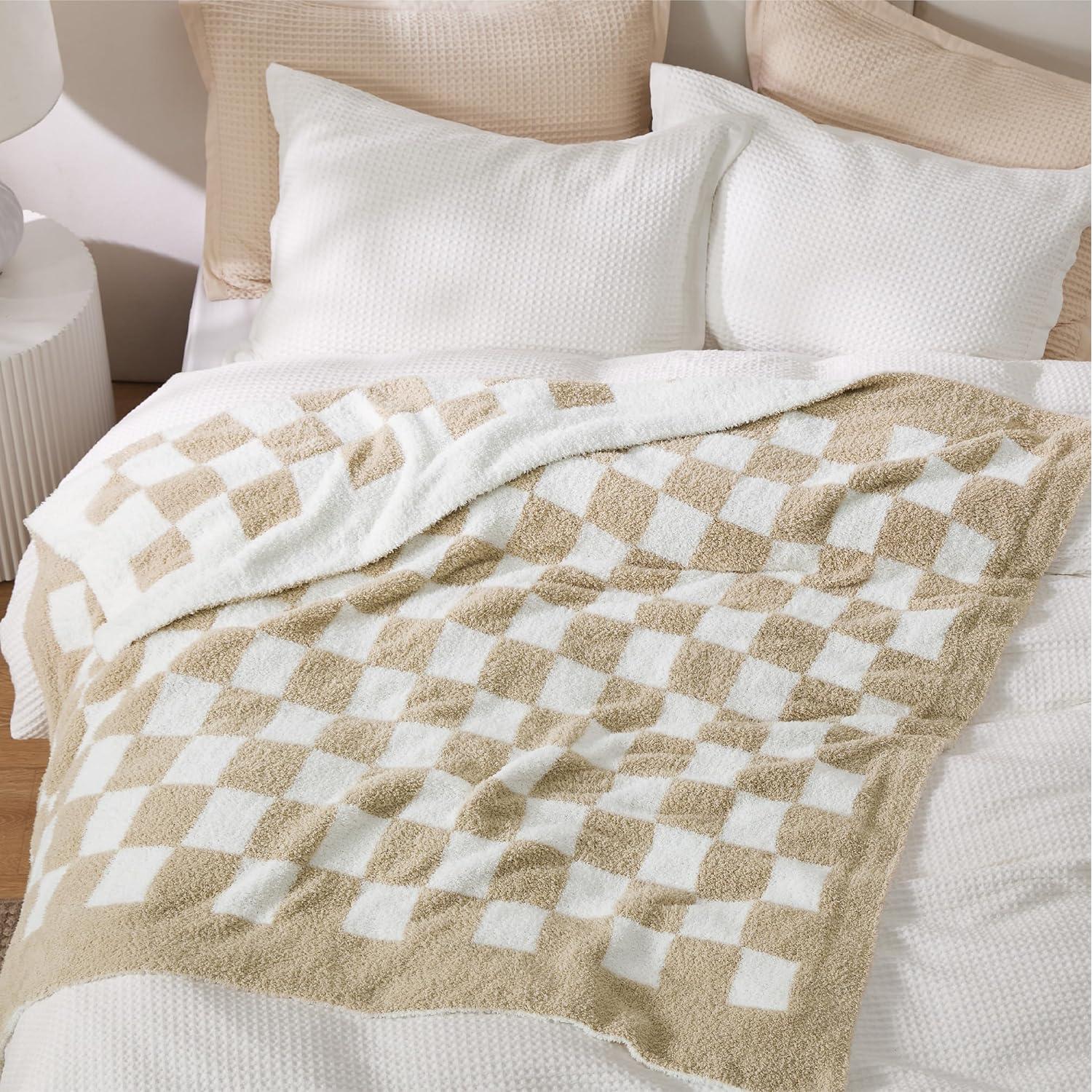 Manta de punto Bedsure suave y cálida 127x152 cm beige cuadros