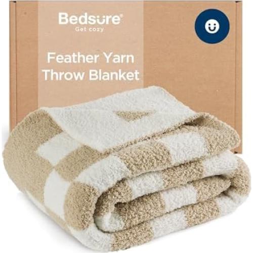 Manta de punto Bedsure suave y cálida 127x152 cm beige cuadros