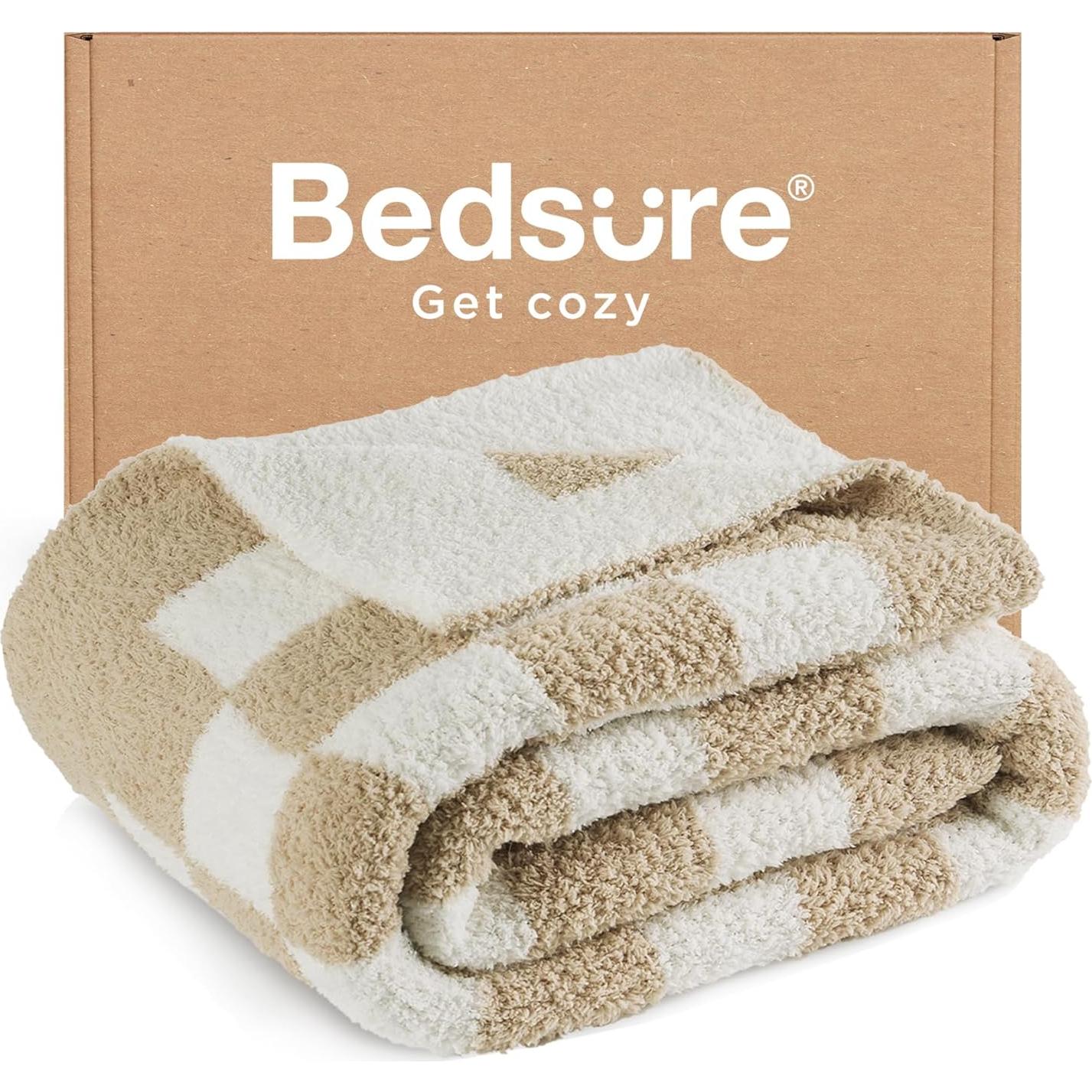 Manta de punto Bedsure suave y cálida 127x152 cm beige cuadros