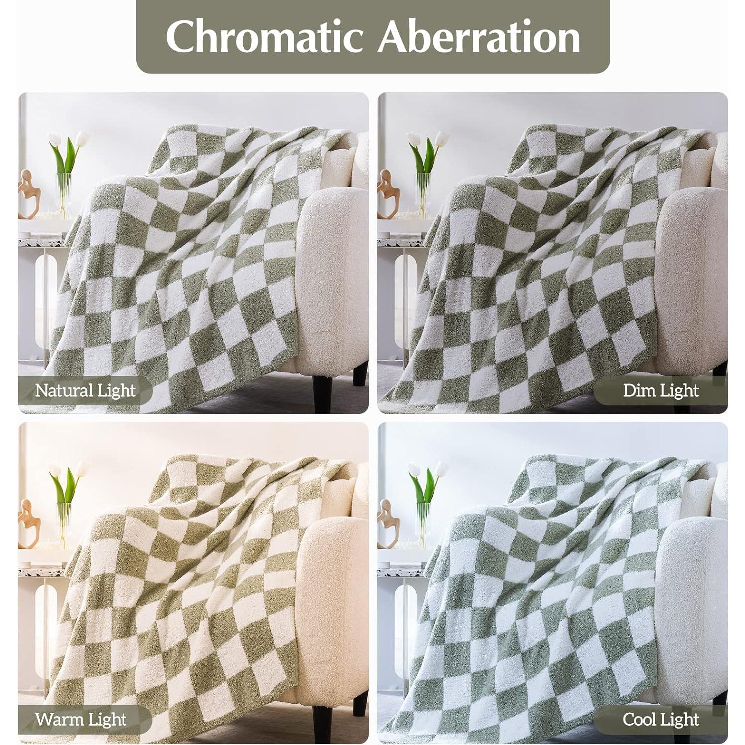 Manta de cuadros WRENSONGE XL verde salvia suave y acogedora