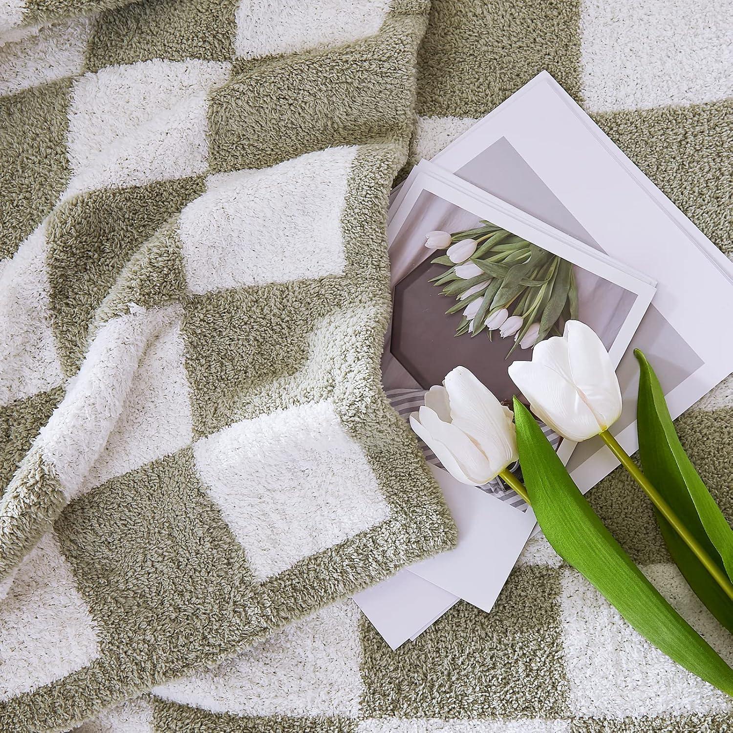 Manta de cuadros WRENSONGE XL verde salvia suave y acogedora