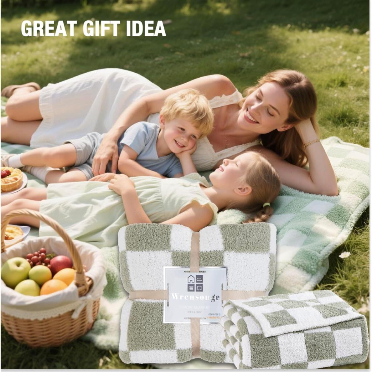 Manta de cuadros WRENSONGE XL verde salvia suave y acogedora