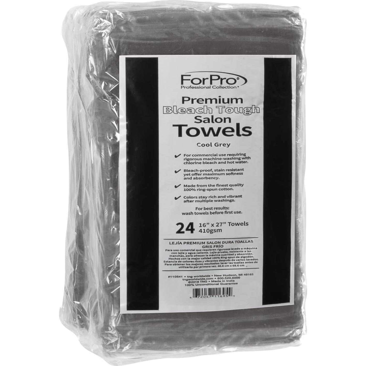 Toallas de salón ForPro Premium 100% algodón gris frío 24 unidades