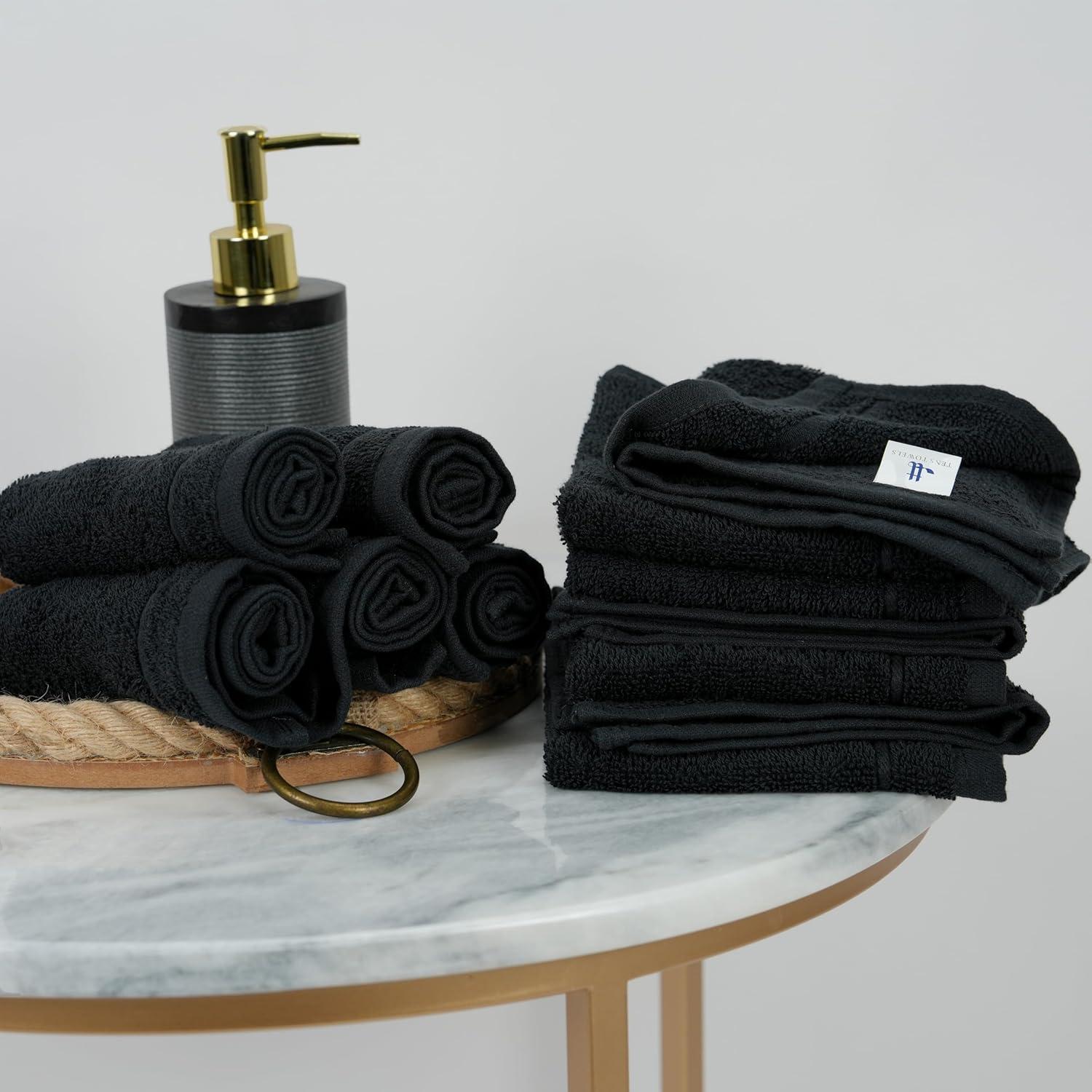 Paquete de 60 Toallas de Mano Tens TT 30x30 cm Algodón Negro