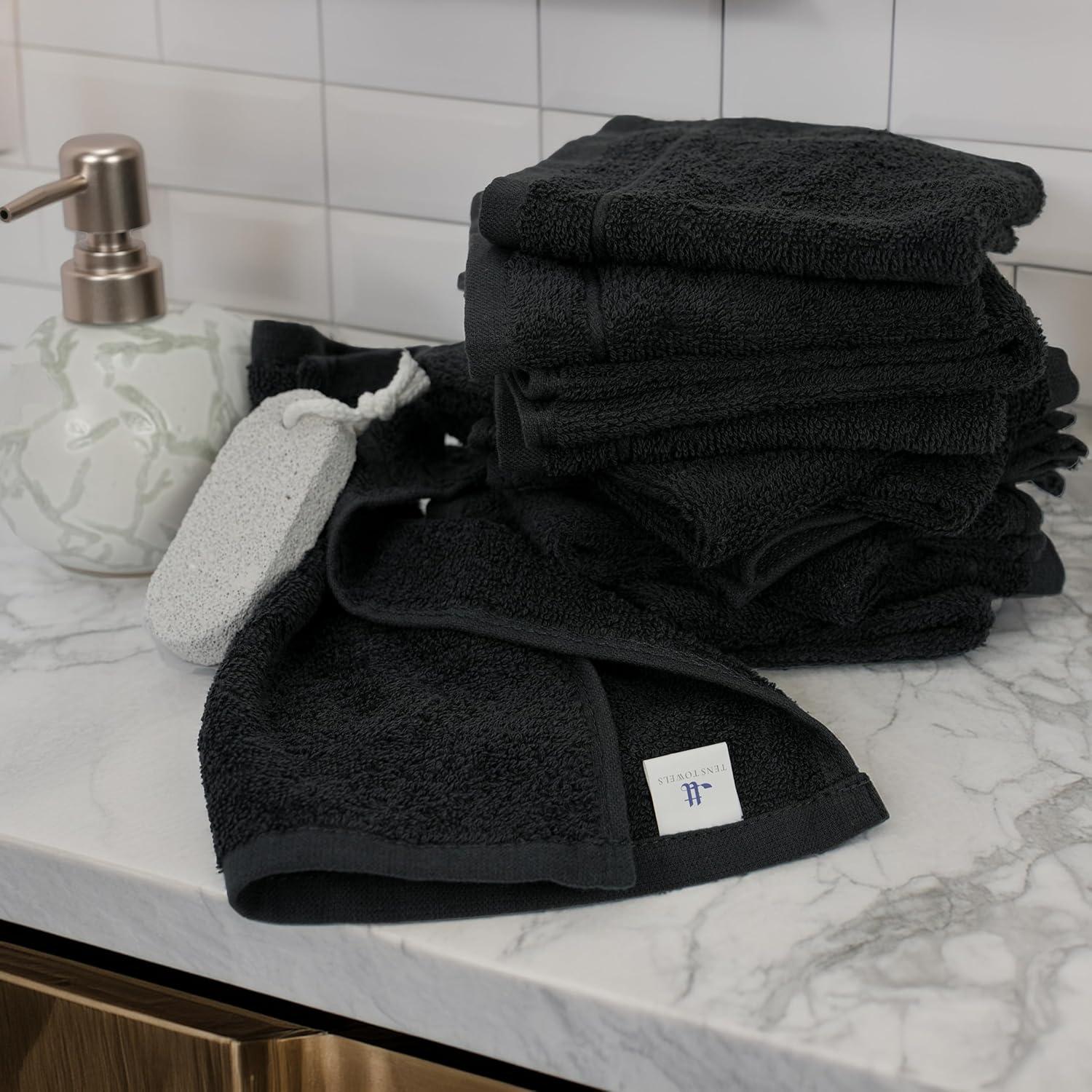 Paquete de 60 Toallas de Mano Tens TT 30x30 cm Algodón Negro