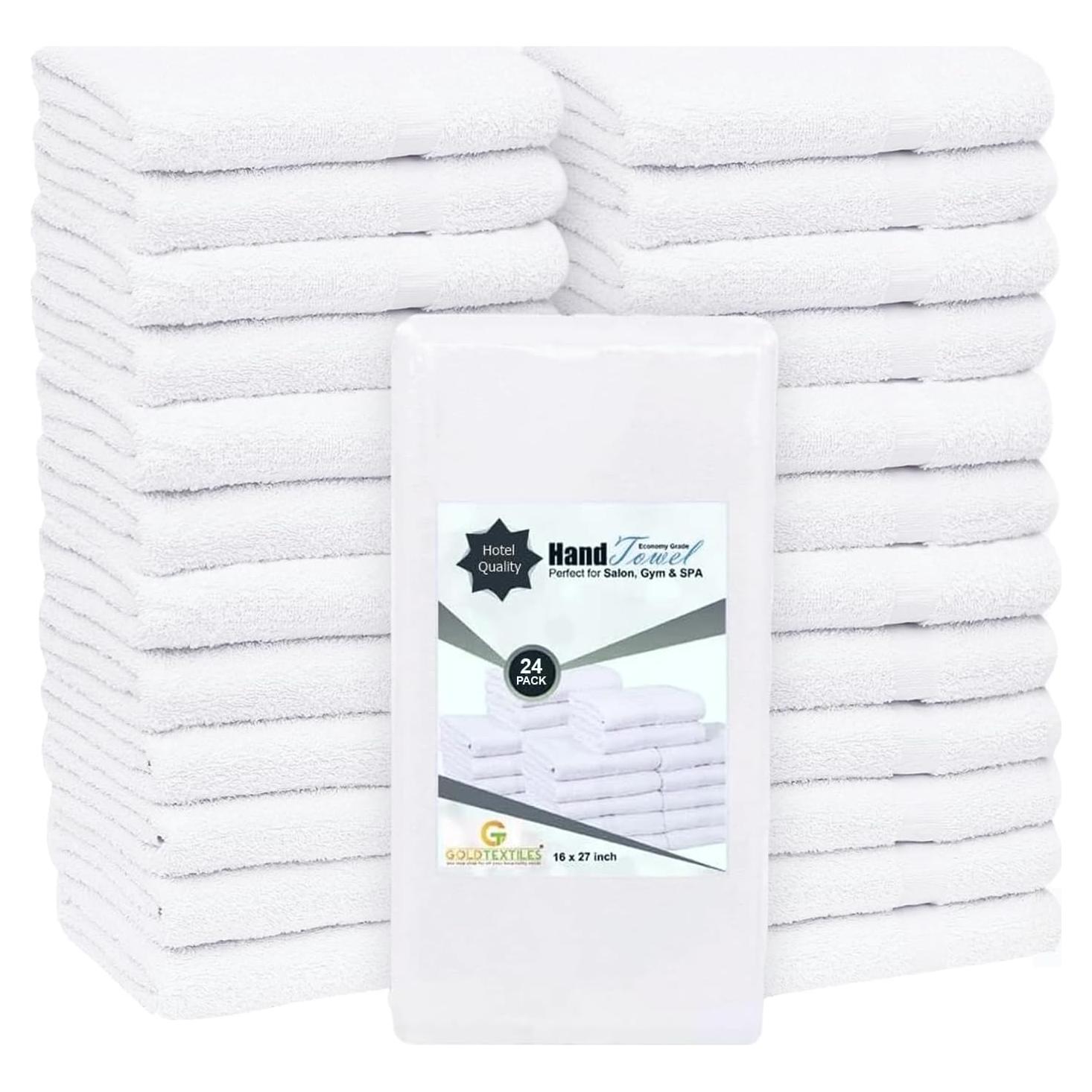 24 Toallas de Mano de Algodón GOLD TEXTILES 40x68 cm Blancas