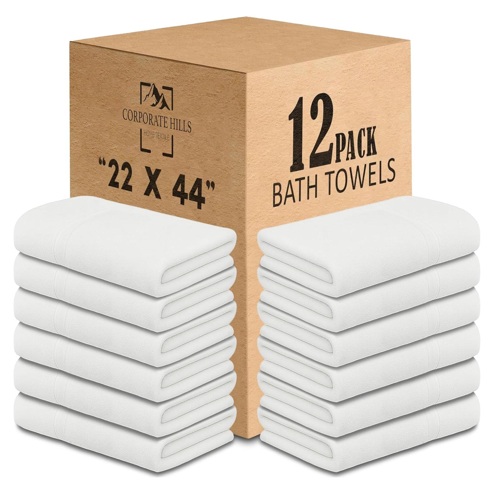 Toallas de Baño Blancas Corporate Hills Paquete de 12 - 100% Algodón, 56x112 cm