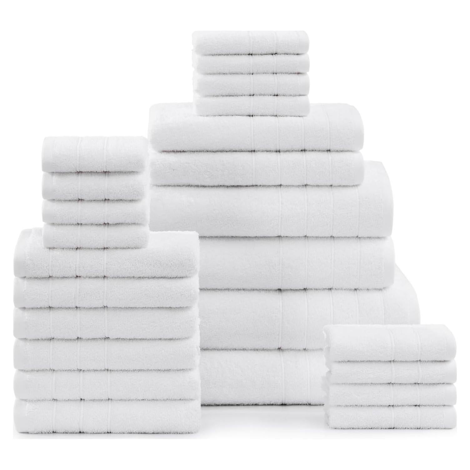 Juego de Toallas de Baño Casa Platino 24 Piezas 100% Algodón Blanco