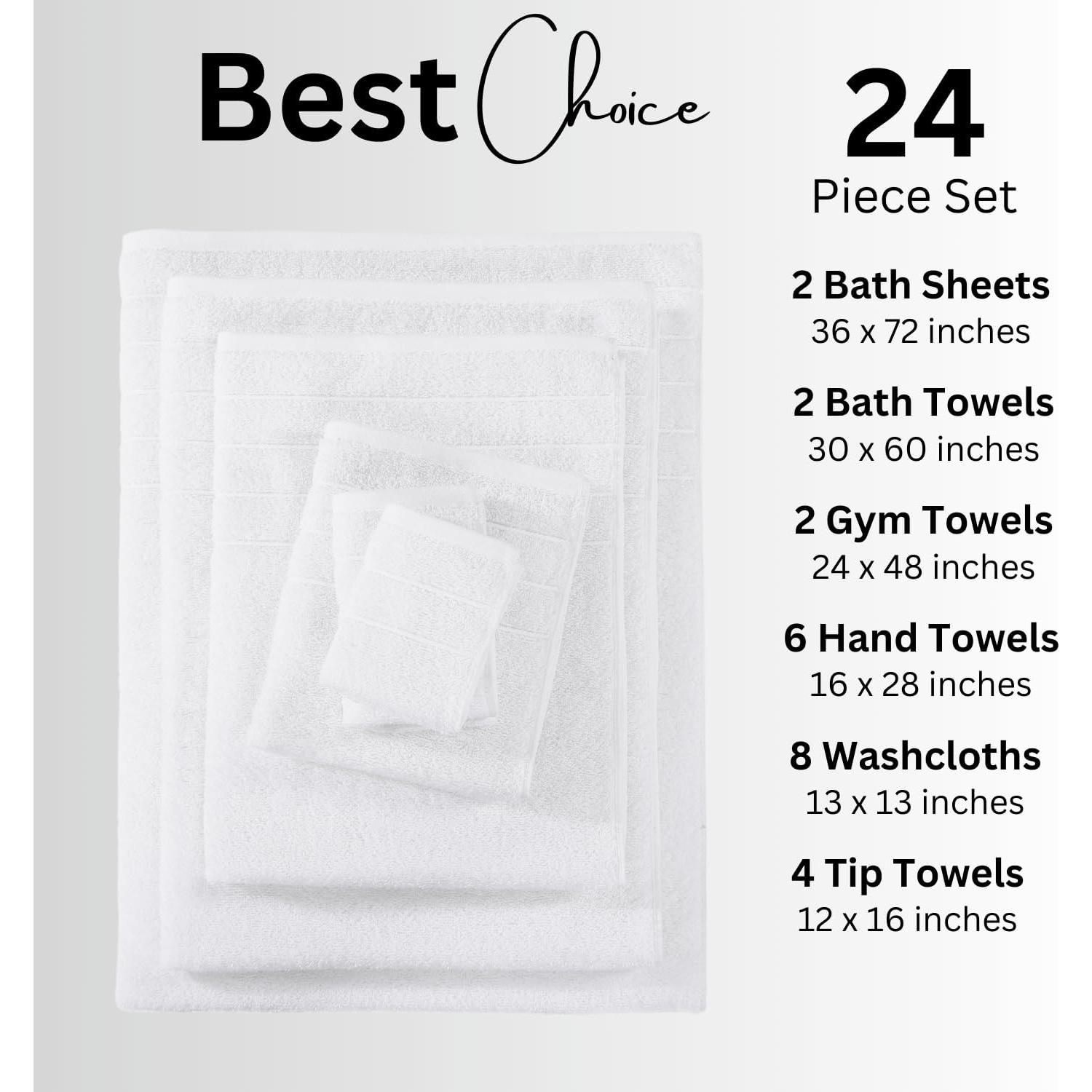 Juego de Toallas de Baño Casa Platino 24 Piezas 100% Algodón Blanco