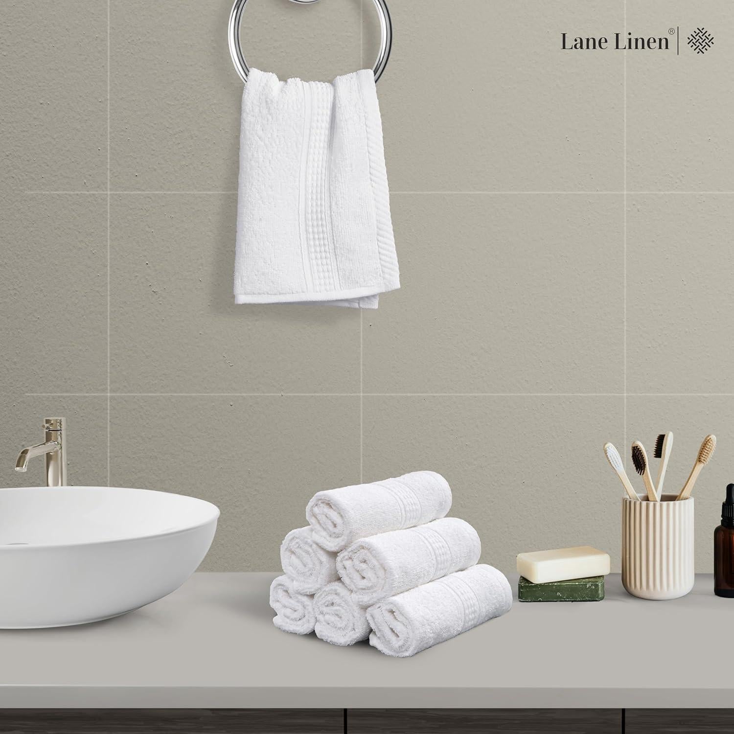 Juego de 24 Toallas de Algodón LANE LINEN 33x33cm Blancas