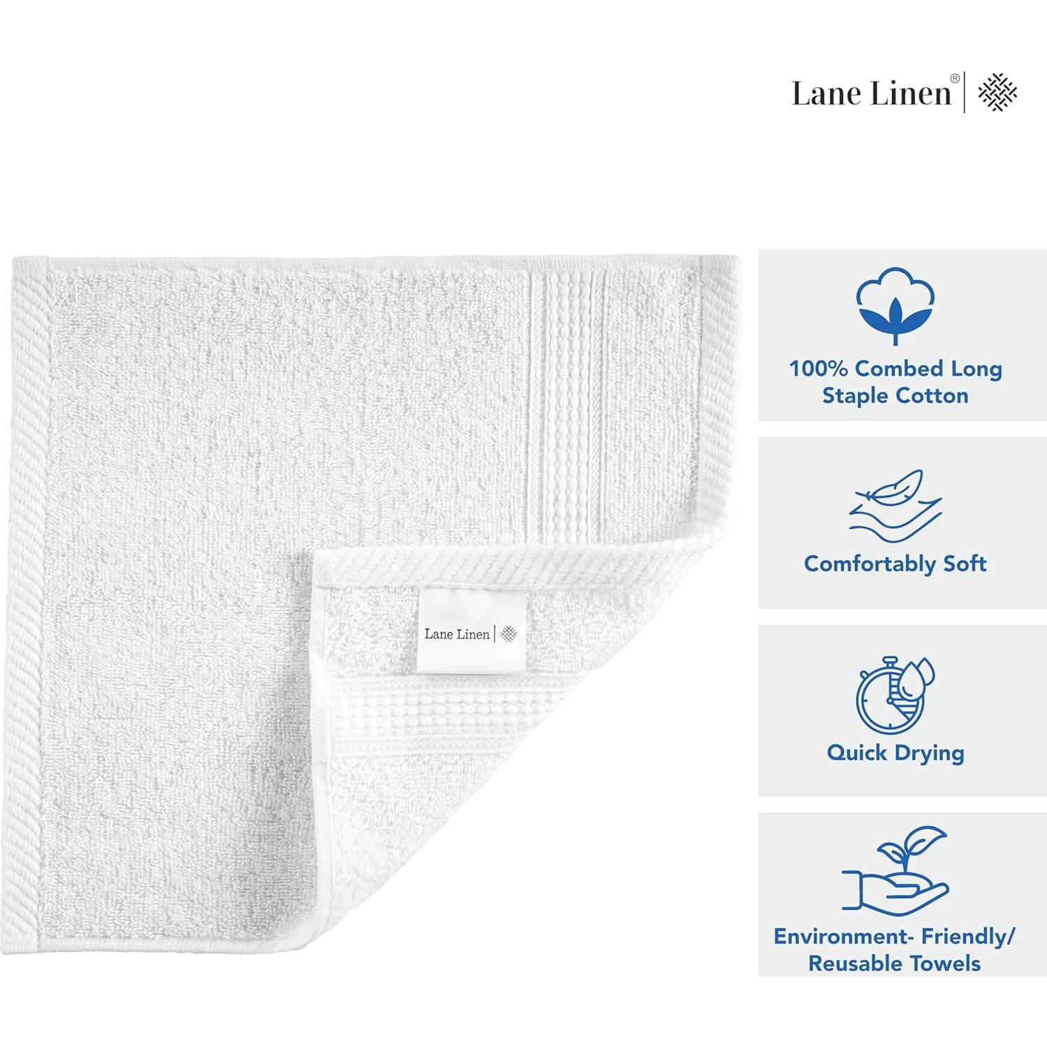 Juego de 24 Toallas de Algodón LANE LINEN 33x33cm Blancas