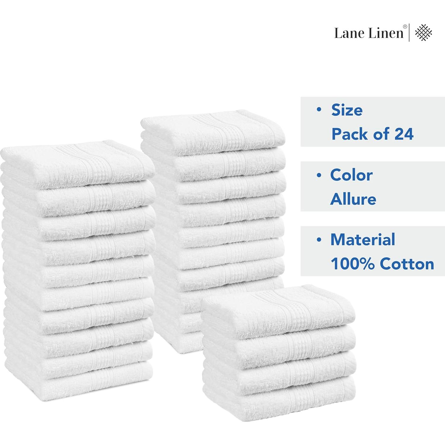 Juego de 24 Toallas de Algodón LANE LINEN 33x33cm Blancas