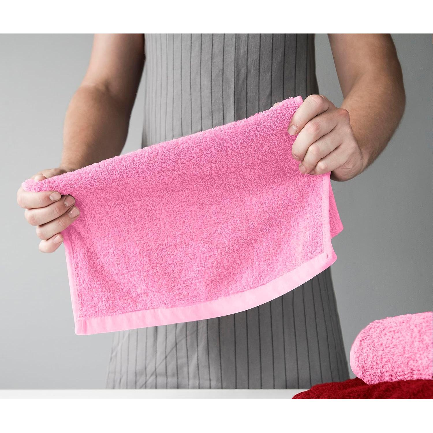 Juego de 12 Paños de Lavado 100% Algodón T & L - Rojo, Blanco y Rosa