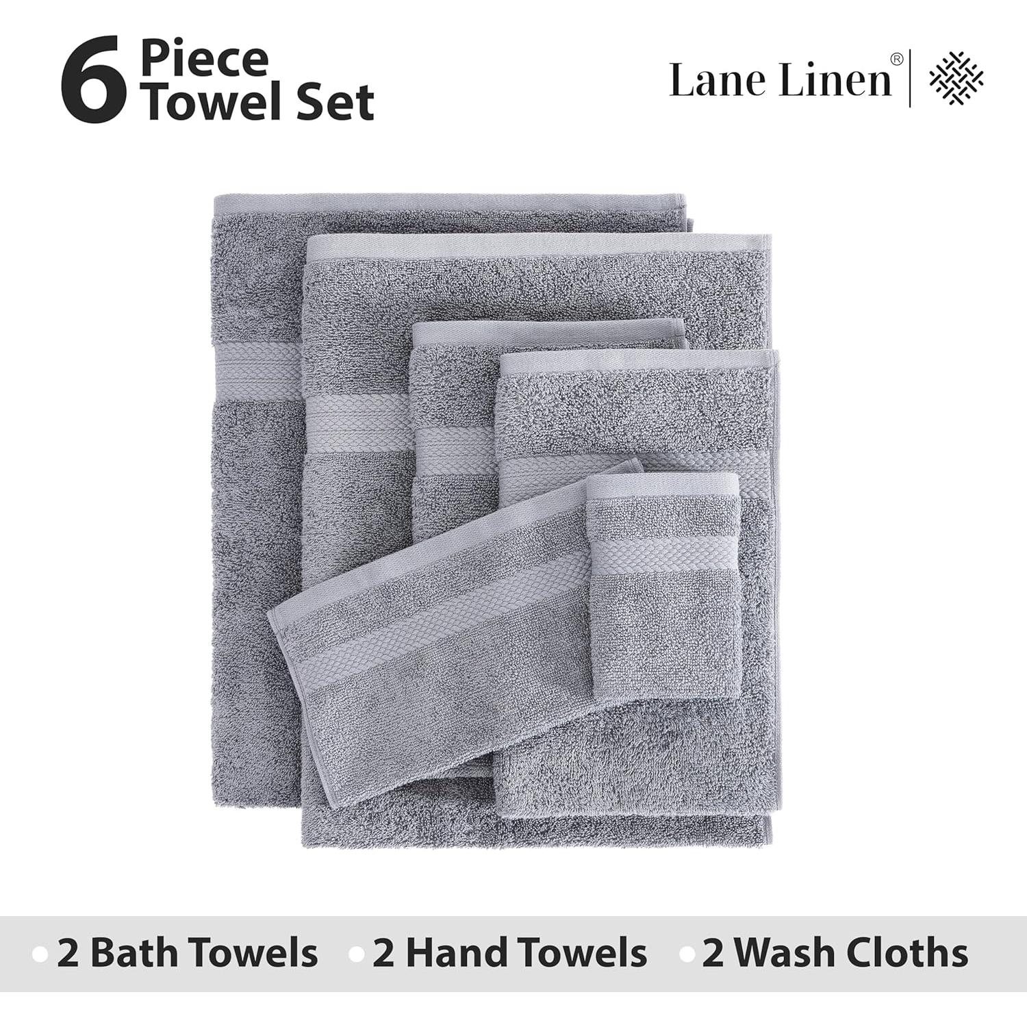 Juego de Toallas de Baño Lane Linen 100% Algodón 6 Piezas Gris