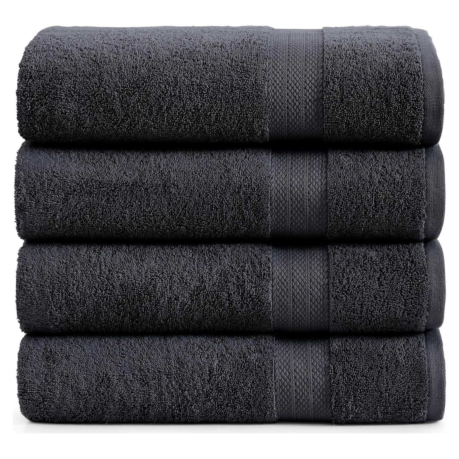 Juego de 4 Toallas de Baño LANE LINEN 100% Algodón Negro 168x89cm