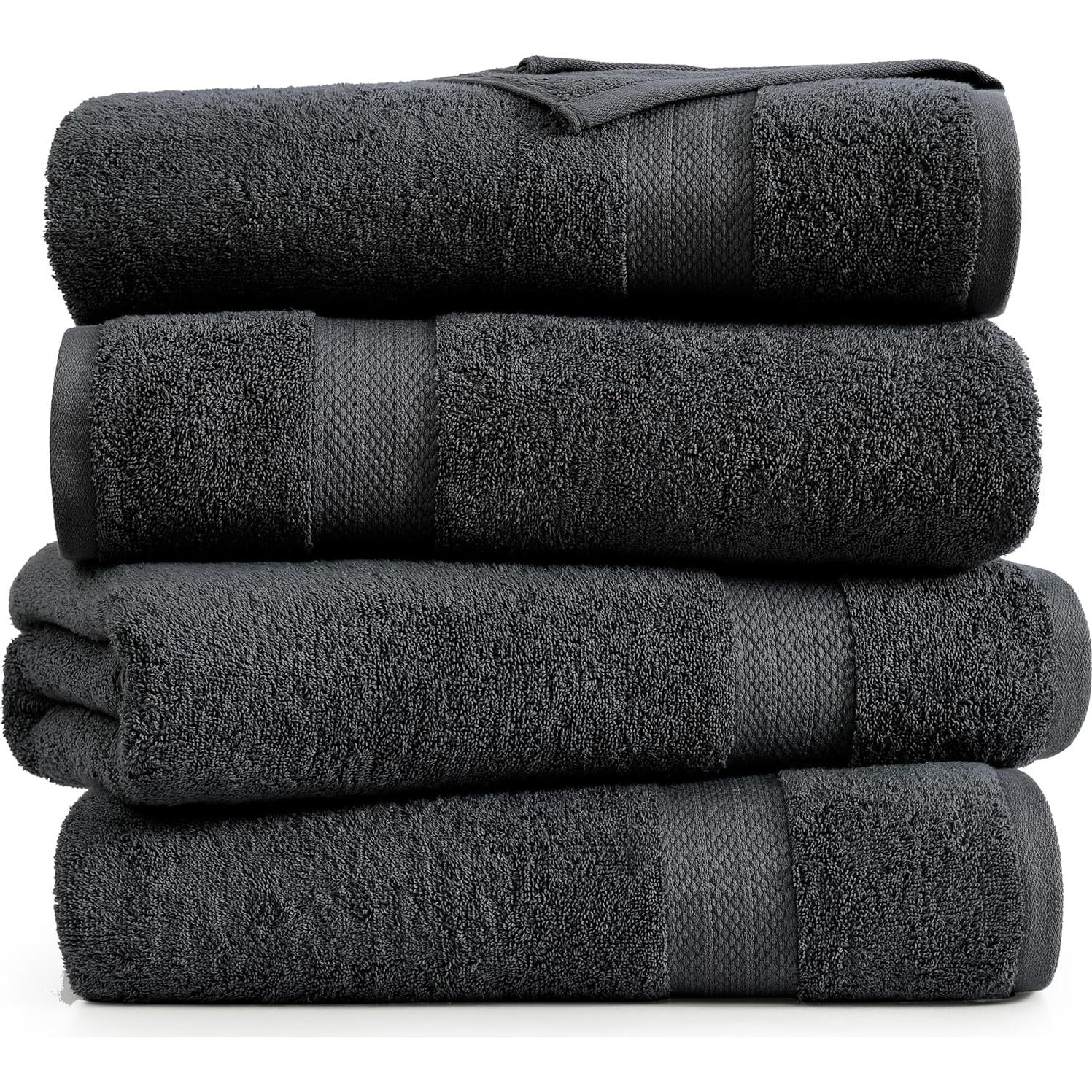 Juego de 4 Toallas de Baño LANE LINEN 100% Algodón Negro 168x89cm