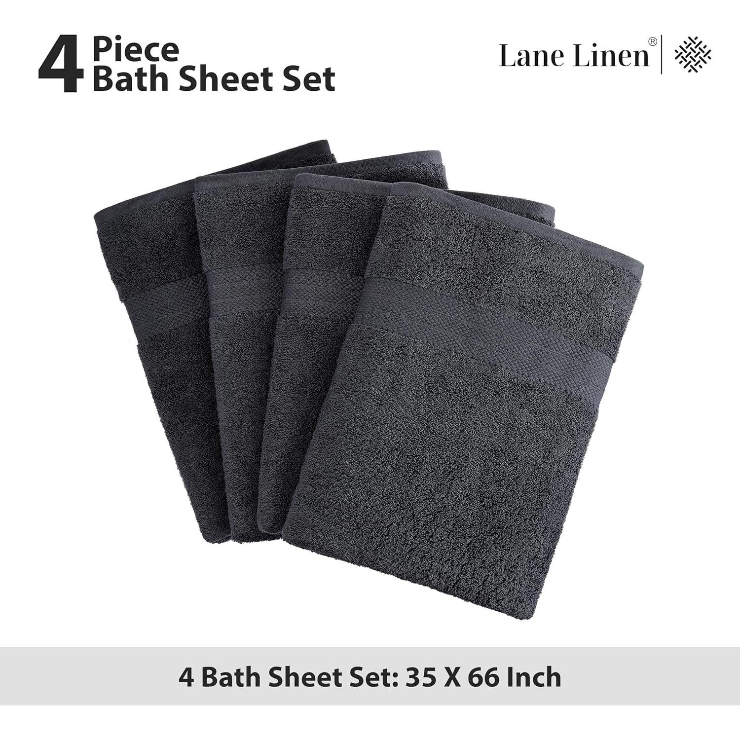 Juego de 4 Toallas de Baño LANE LINEN 100% Algodón Negro 168x89cm