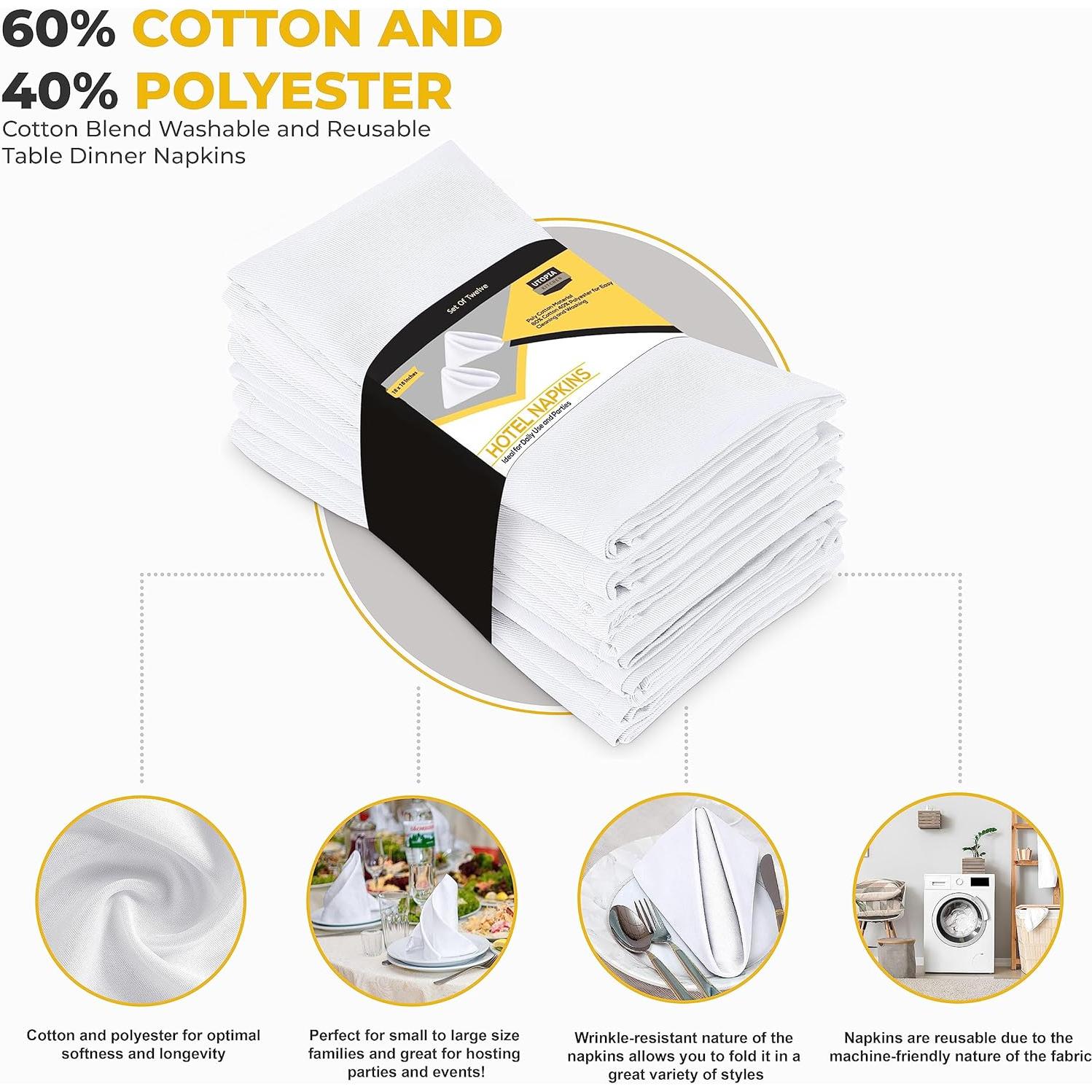 Servilletas de Tela Blancas Utopia Kitchen 45.72x45.72 cm Paquete de 12